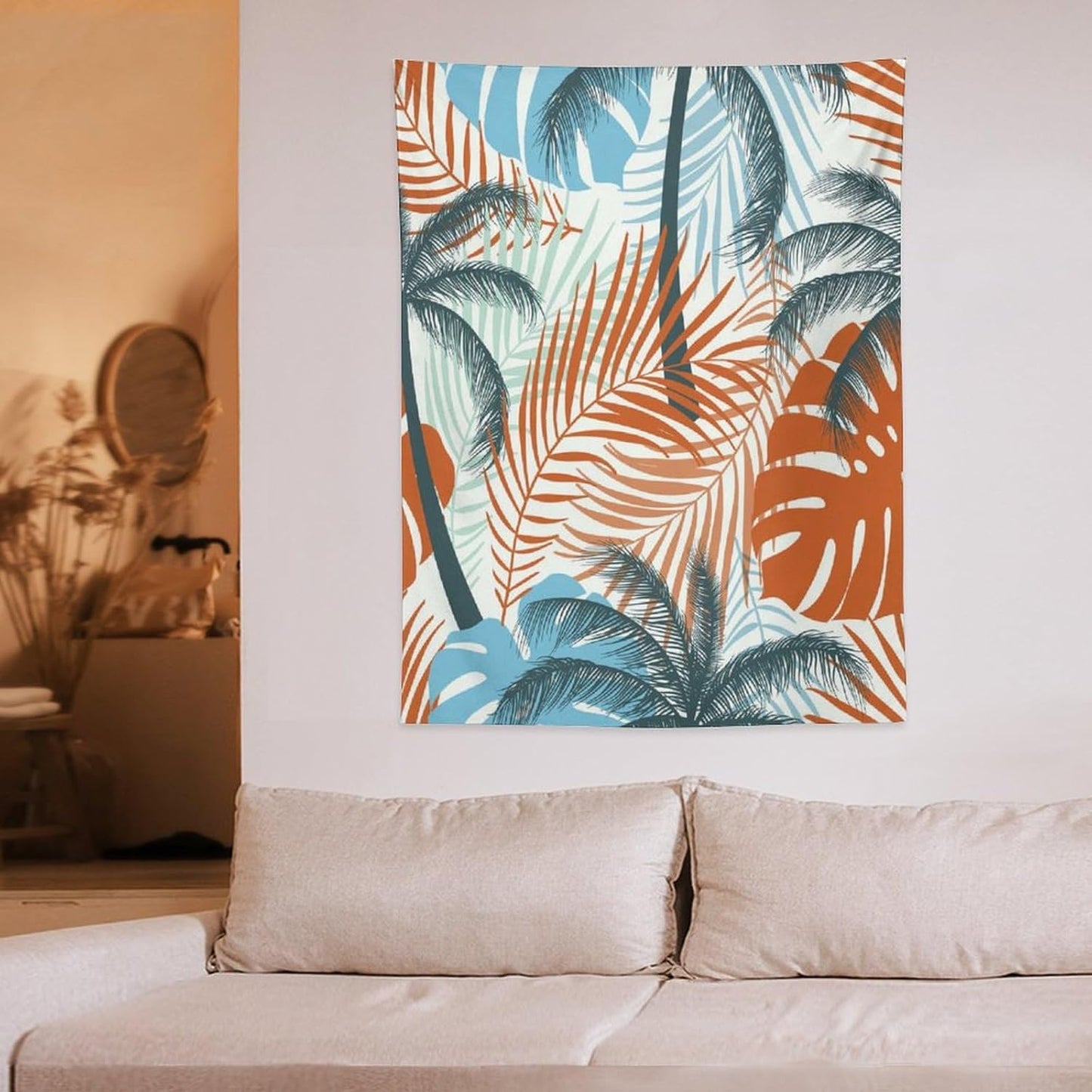 ICMOLYYENLO Palm Leaf Tapestry Wall Hanging, Tropical Leaves Plant Jungle Green Hawaiian Art Home Decor for Guest Bedroom Living Room Dormitory 50x60 Inch