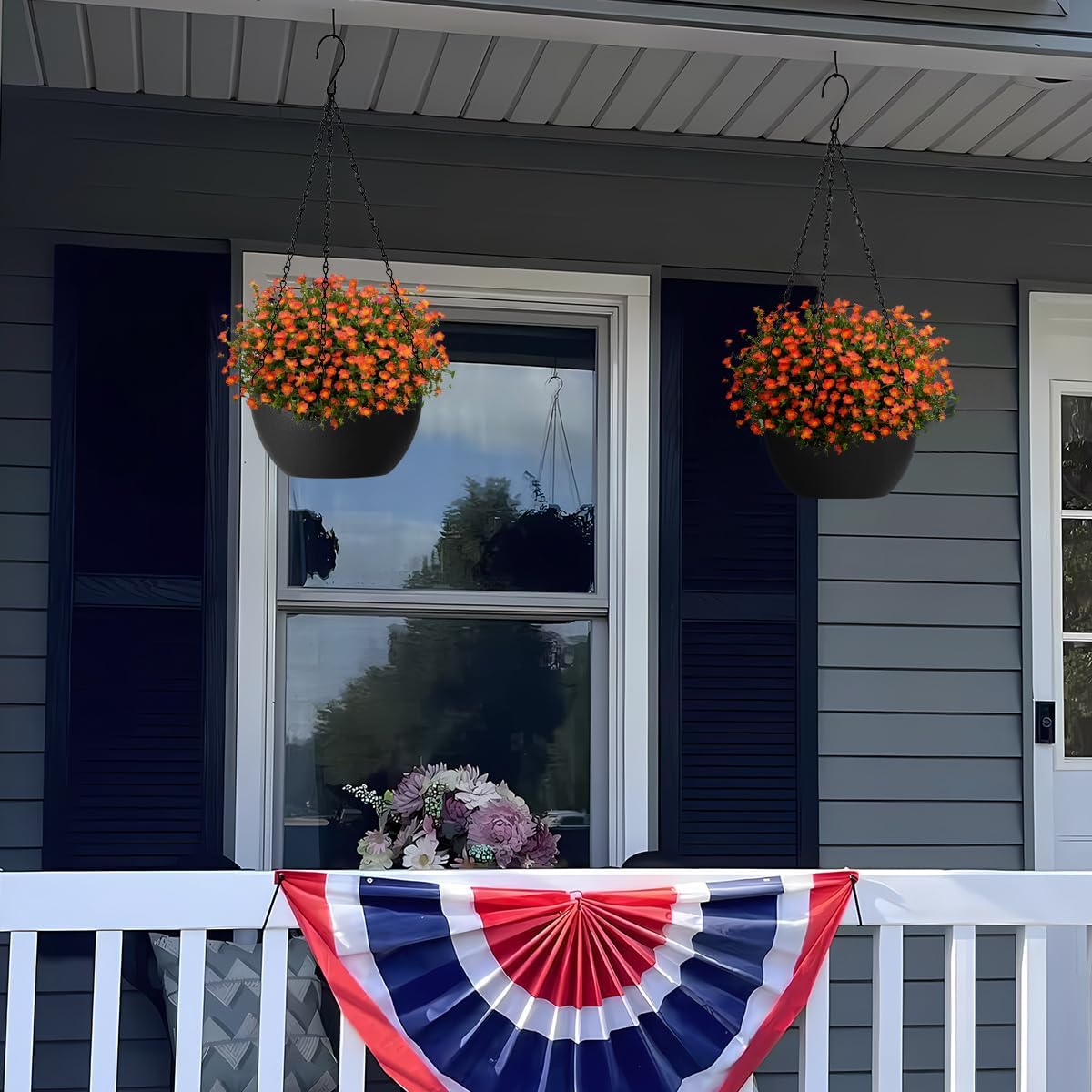 12 inch Hanging Planters for Indoor Plants, 2 Pack Planters for Outdoor Plants with Drainage Holes and Chain, Round Plastic Hanging Baskets, Hanging Flower Pots for Balcony Garden Decor-Black