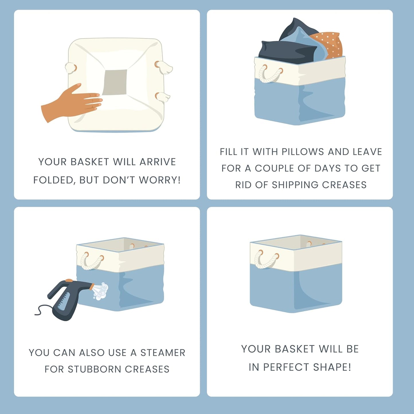 OrganiHaus 11x11 Cube Storage Bins 4 Pack, Foldable Cube Storage Organizer w/ Rope Handles, Collapsible Fabric Bins for Toys, Clothes & Closet Organization, Fabric Square Baskets - Pink/White