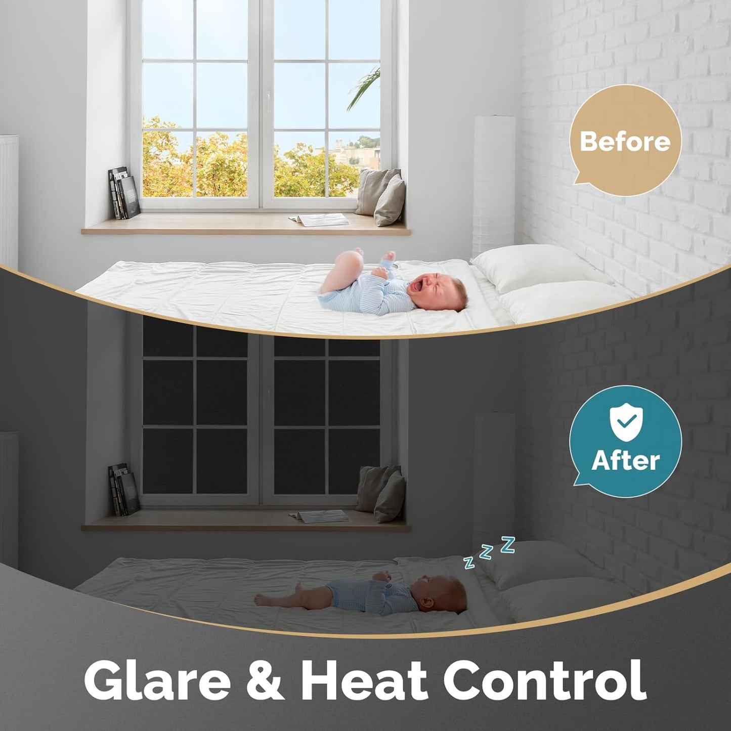 DOWELL Blackout Window Film, 100% Light Sun Blocking Static Cling Frosted Privacy Film for Glass, Heat Control Removable Window Tint, Room Darkening Cover for Day Sleep, Black, 17.5" x 78.7"