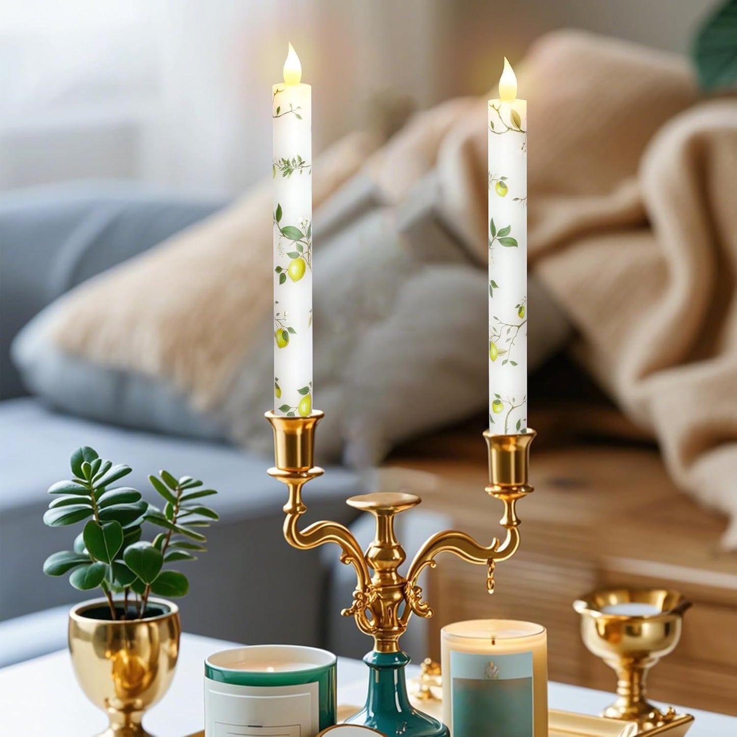 Lemon Flameless Taper Candles with Remote and Timer Flickering Flame Battery Operated Taper Candles for Home Bedroom Wedding Party Fall Christmas Summer Decor 9.6"