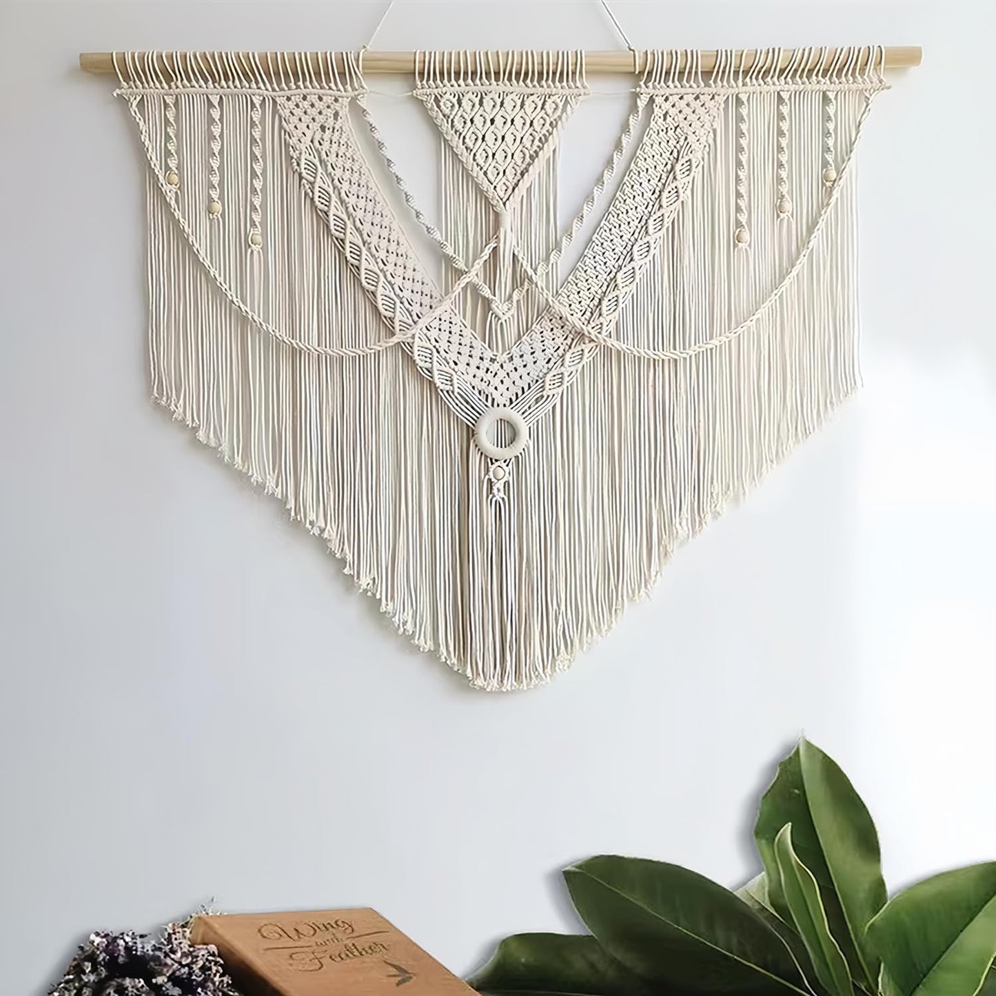 guzhiou large macrame wall hanging - Boho Tapestry Macrame Wall Decor Art- Chic Bohemian Handmade Woven Tapestry Home Decoration for Bedroom Living Room Apartment Wedding Party - 43"x32" (Beige-A)