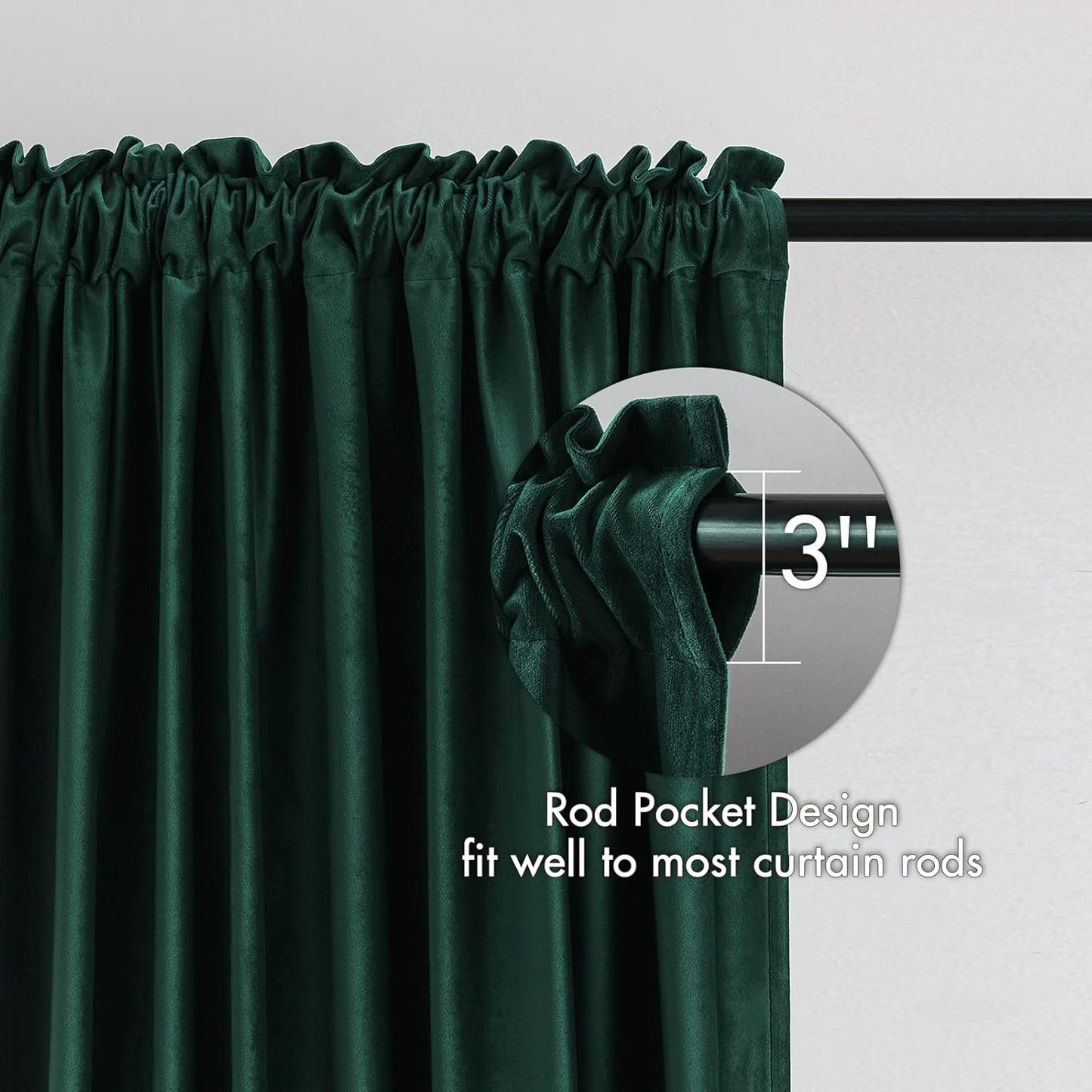 MIULEE Dark Green Velvet Curtains Thermal Insulated Blackout Curtain Christmas Emerald Green Drapes for Bedroom Living Room Darkening 96 Inches Long Curtains Panels Rod Pocket Set of 2