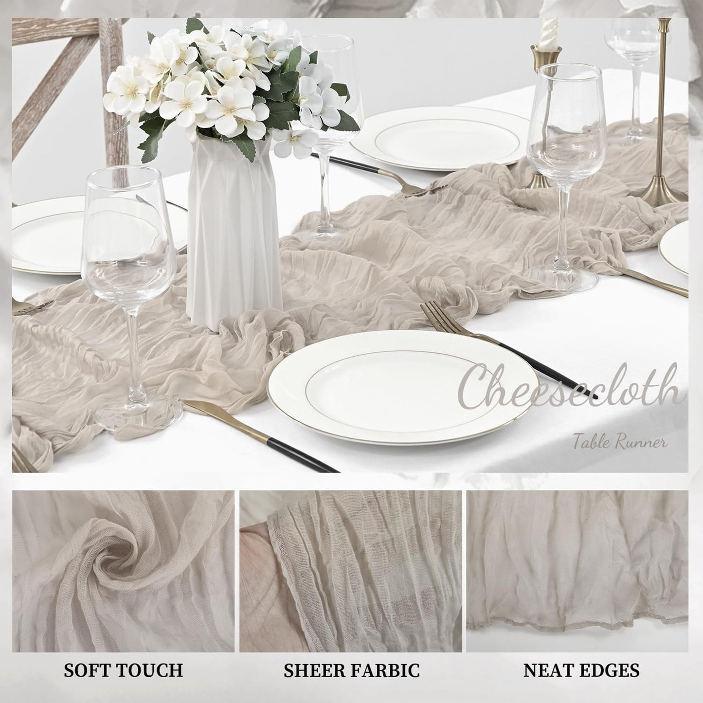 6 Pack Rose Brown Cheesecloth Table Runner 10FT Rustic Gauze Fabric Cheese Cloth Table Runner for Wedding Bridal Baby Shower Table Decor Boho Sheer Birthday Party Table Decorations 20 x 120 Inch Long