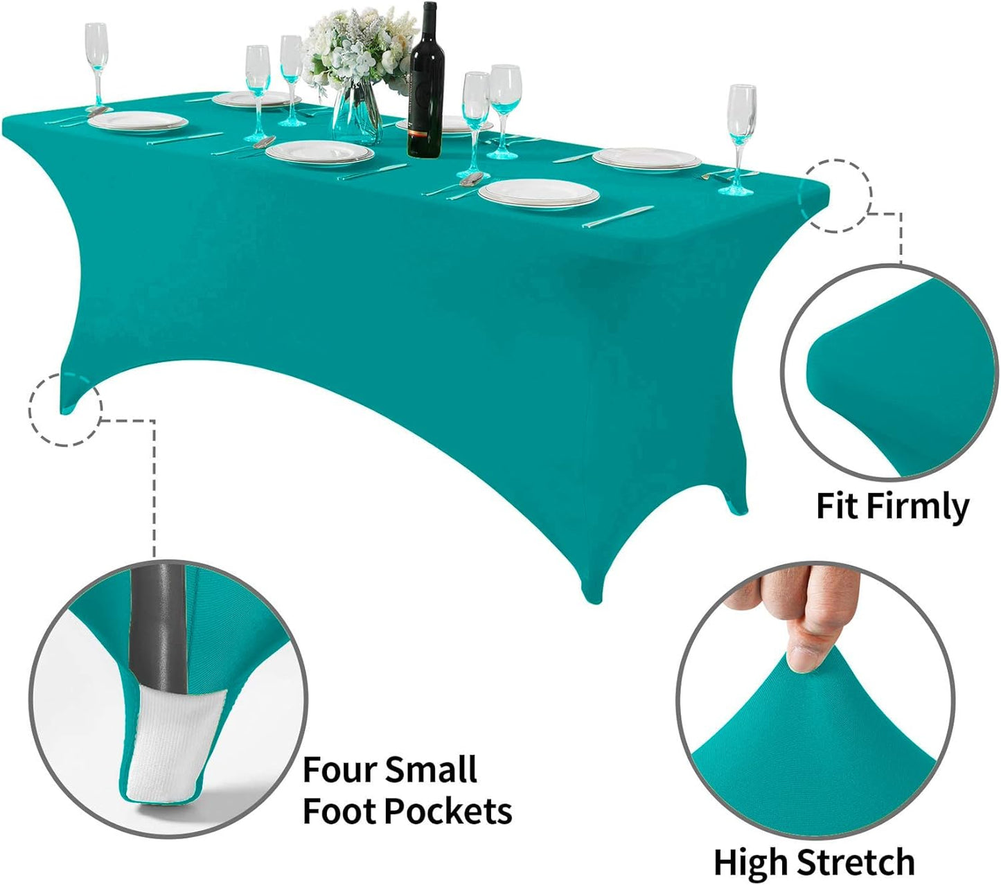 SuperO 2Pack Waterproof Spandex Table Cover for 6FT Table Universal Fitted Stretch Tablecloth for Party, Banquet, Wedding and Events-Turquoise