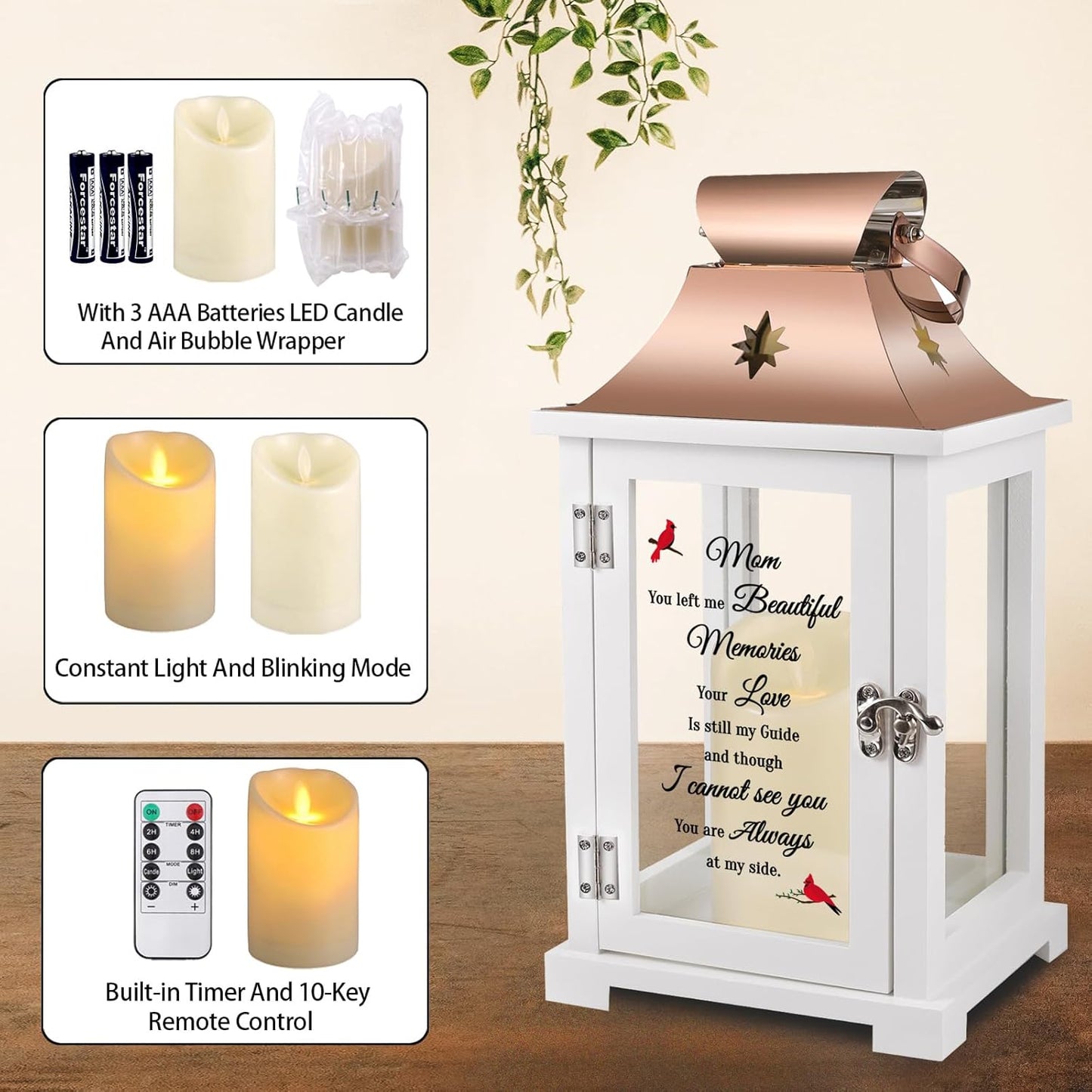 Memorial Lantern, Sympathy Gifts for Loss of Mom/Loved One, Bereavement Gifts, in Memory Loved One Lantern,Celebration Life, Funeral Lantern,Mom You Left me Beautiful Memories