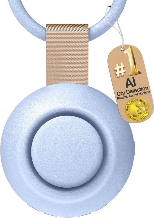 2025 Mom's Choice Awards, Portable Sound Machine for Baby Adult, AI Cry Detection, 18 Soothing Sound, Bluetooth Rechargeable White Noise Machine for Home Office Travel, Nursery Light, Blue
