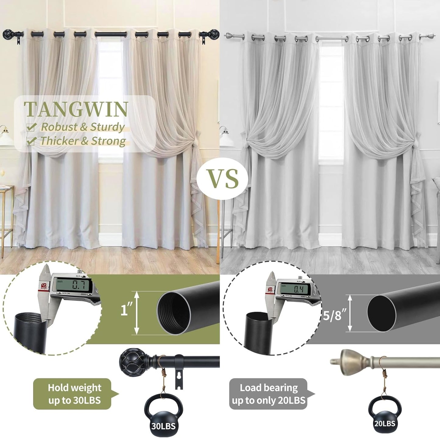 Black Adjustable Curtain Rods for Windows:Farmhouse Heavy Duty Curtain Rod for Bedroom Living Room,Boho Decorative Rustic Drapery Rods with Vintage Coastal Finials,Matte Black 2 Pack 18-45"