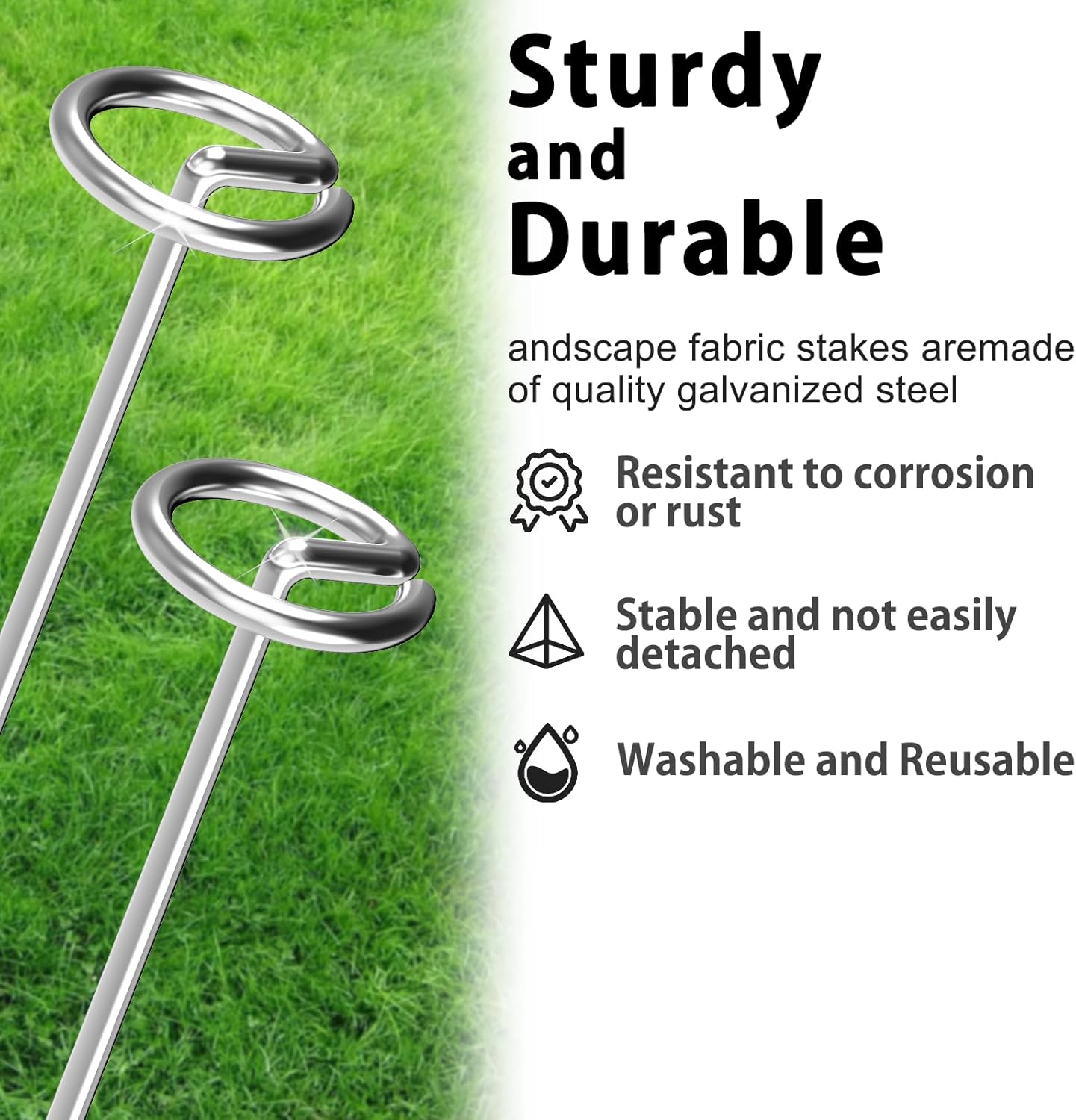 40 Pack Heavy Duty 8 Gauge Galvanized Landscape Fabric Pins, 6 Inch G-Shaped Round Top Weed Barrier Stakes for Garden, Erosion Control, Tent, Ground Cover (Silver)