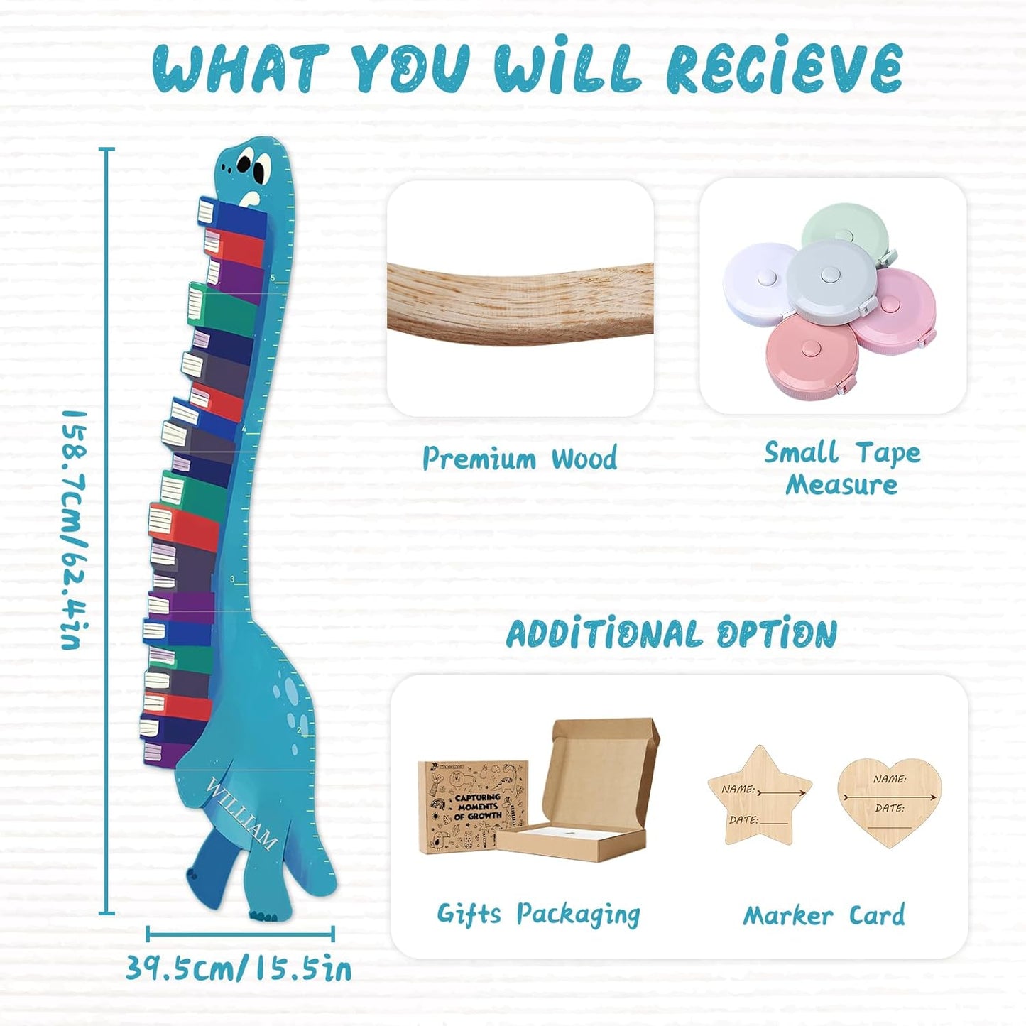 Personalized Name Growth Chart for Wall, Dinosaur Book Wooden Growth Chart Kids Height Chart, Wall Measurement for Kids, Height Chart for Wall, Growth Ruler for Toddler Playroom Decor