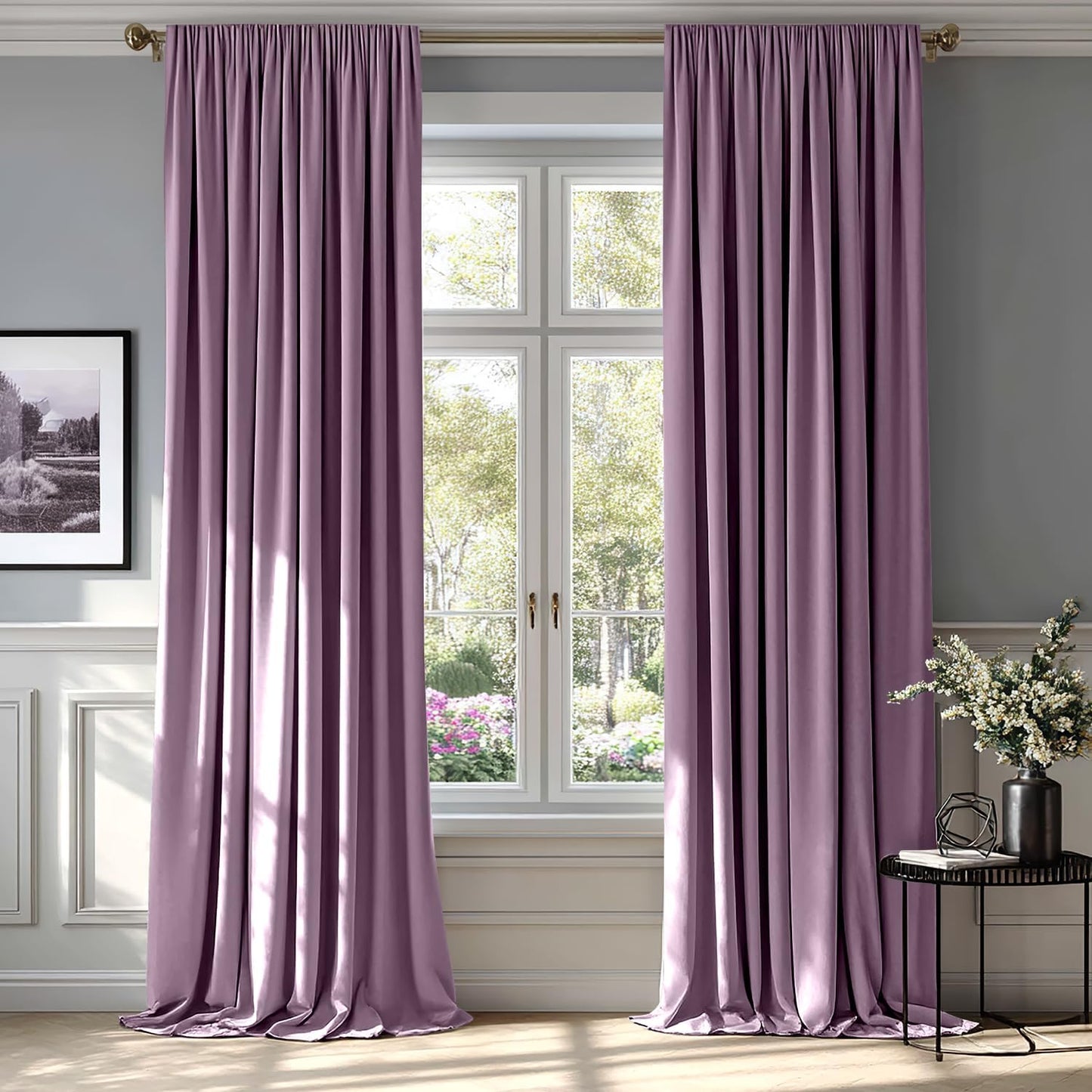 MIULEE Lavender Velvet Curtains Thermal Insulated Blackout Curtain Drapes for Bedroom Living Room Darkening 90 Inches Long Curtains Panels Rod Pocket Set of 2