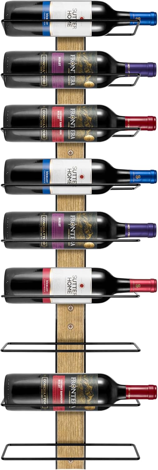 Sorbus Wall Mounted Wine Rack - Wood Wine Rack Wall Mounted for Bottles, Liquor, Champagne - Black Metal Wine Bottle Holder for Home Bar (Set of 3)