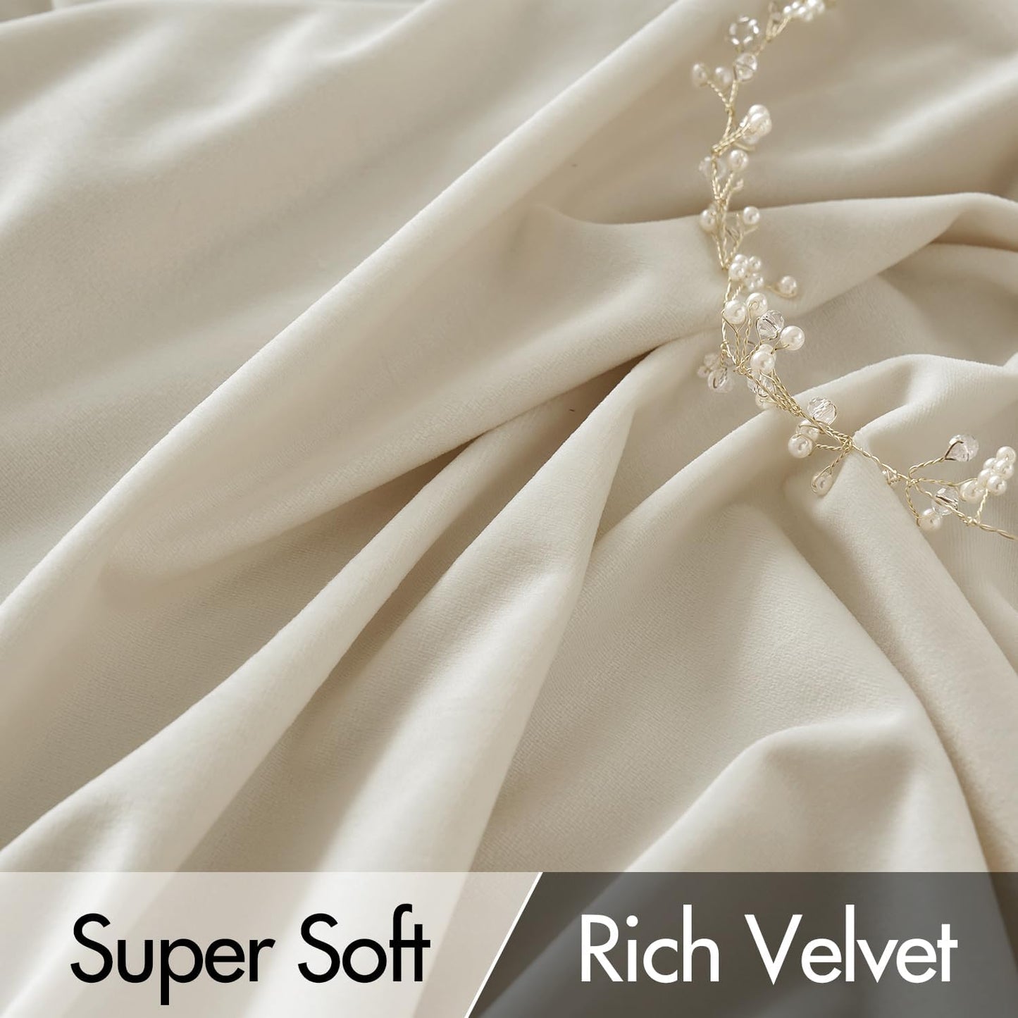 MIULEE Cream Beige Velvet Curtains 108 inches Long 2 Panels - Luxury Pinch Pleated Room Darkening Window Drapes for Bedroom Living Room Thermal Insulated Super Soft, Back Tab Rod Pocket Elegant Decor