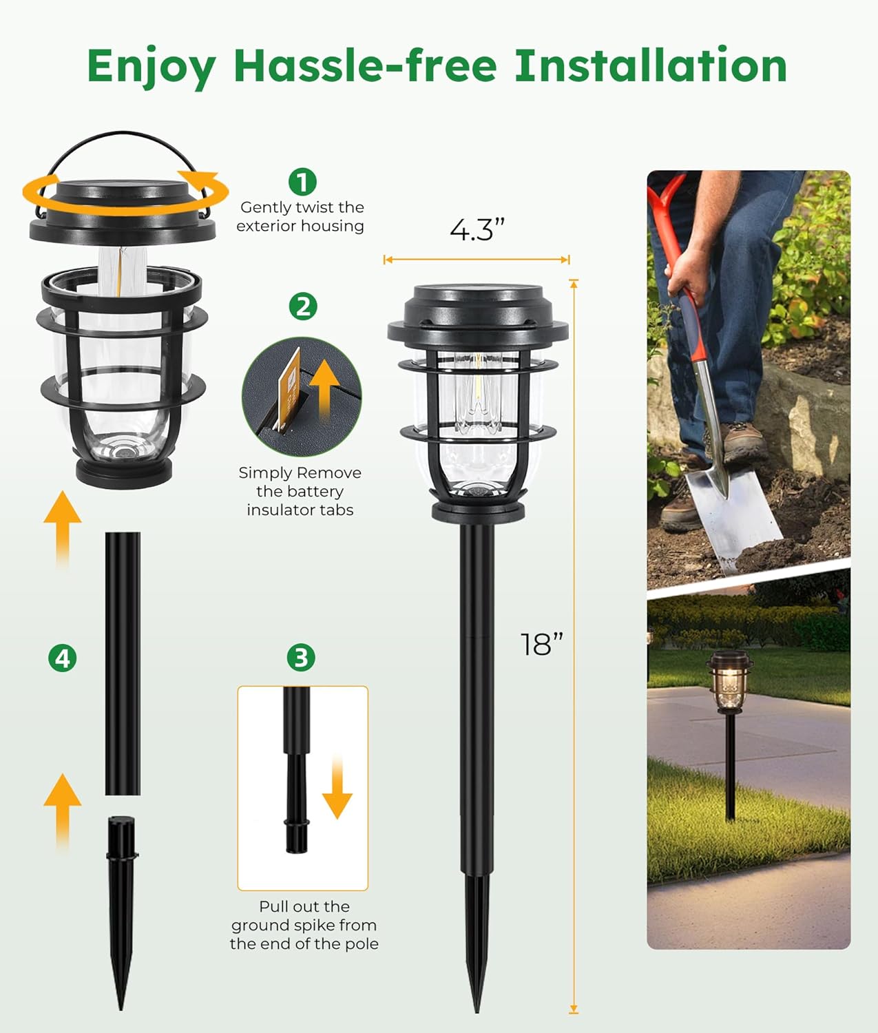 4-Pack Solar Pathway Lights, Bright Auto Garden Lights Decor - Durable Landscape Lighting for Lawn, Patio, Walkway, Driveway, Housewarming Gift Ideas
