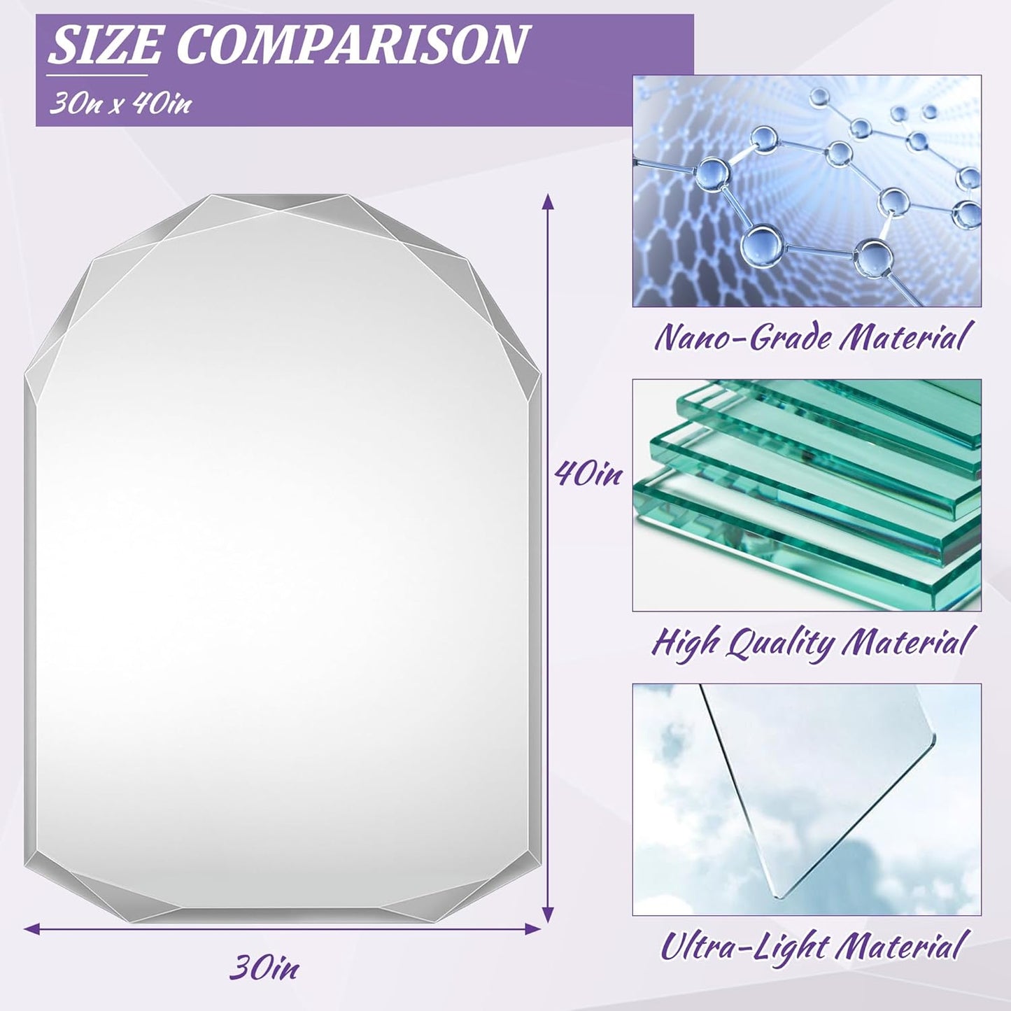 Bathroom Mirror for Wall, 30" x 40" Arched Mirror, Bathroom Vanity Mirrors, Beveled Edge Frameless Wall Mount Vanity Mirror, Wall Mirror Decorative, Irregular Beveled Edge Mirror