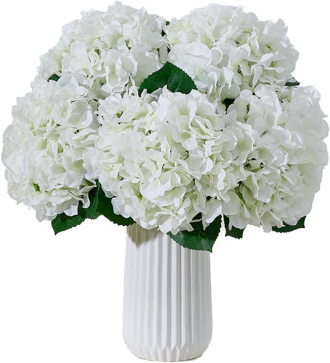 8Pcs White Fake Flowers Silk Hydrangea Artificial Flowers Bouquets Faux Ivory Hydrangea Stems for Home Table Centerpieces Wedding Party Decoration