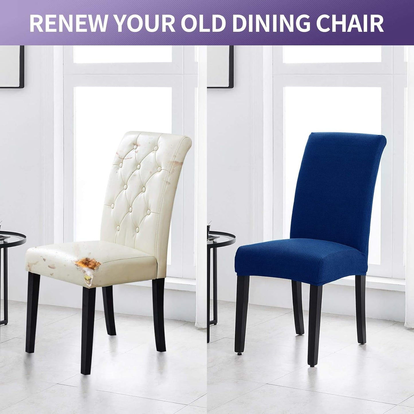 Joccun Chair Covers for Dining Room Set of 2,Dining Chair Slipcovers Stretch Dining Room Chair Covers Seat Protector,Washable Parsons Chair Cover for Home,Banquet(Classic Blue,2 Pack)