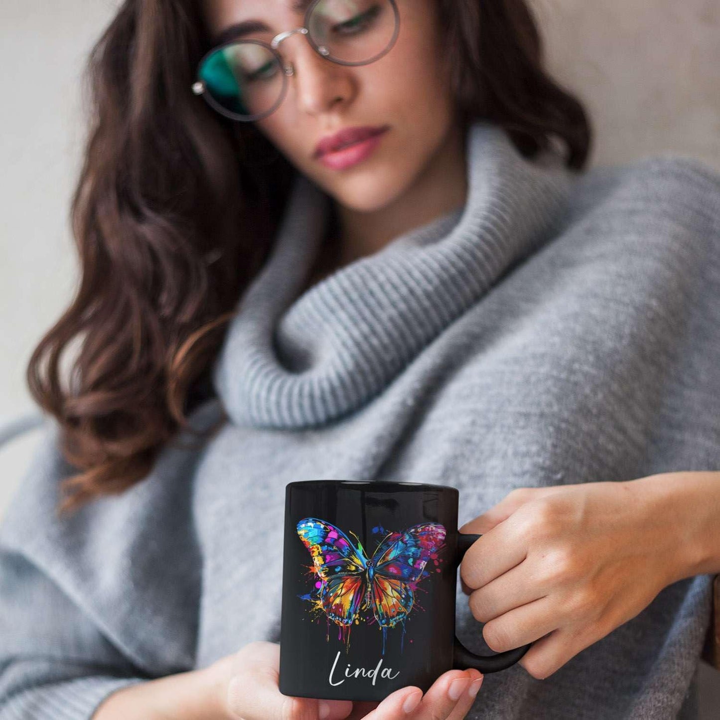 Customized Butterfly Mug, Themed Coffee Cup, Gift For Men Women, Personalized Name Butterfly Black Mug, Ceramic Cup 11oz 15oz, Lover Mug