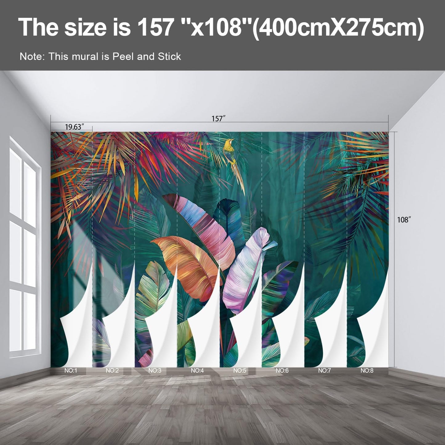 Colorful Banana Leaf Wall murals Peel and Stick Wallpaper for Bedroom Living Room - 108"x157"