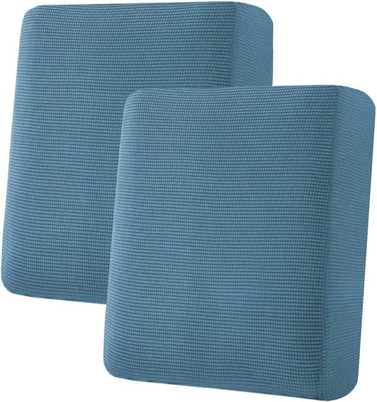 H.VERSAILTEX Super Stretch Individual Seat Cushion Covers Sofa Covers Couch Cushion Covers Slipcover Sets Thick Jacquard Textured Twill Fabric (2 Piece Medium Sofa Cushion Covers, Dusty Blue)