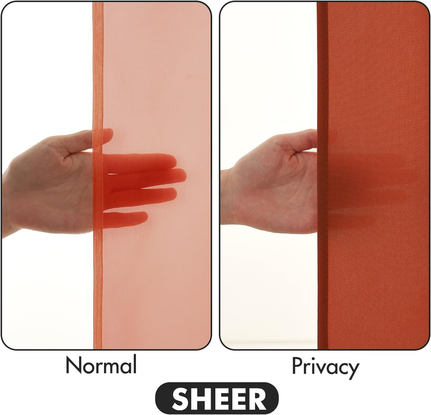 MIULEE Burnt Orange Privacy Sheer Curtains That Let Light in 96 Inches Long Non-See-Through Semi Sheer Curtain Light Filtering Window Curtains Drapes for Living Room Bedroom 2 Panels Set 42 X 96