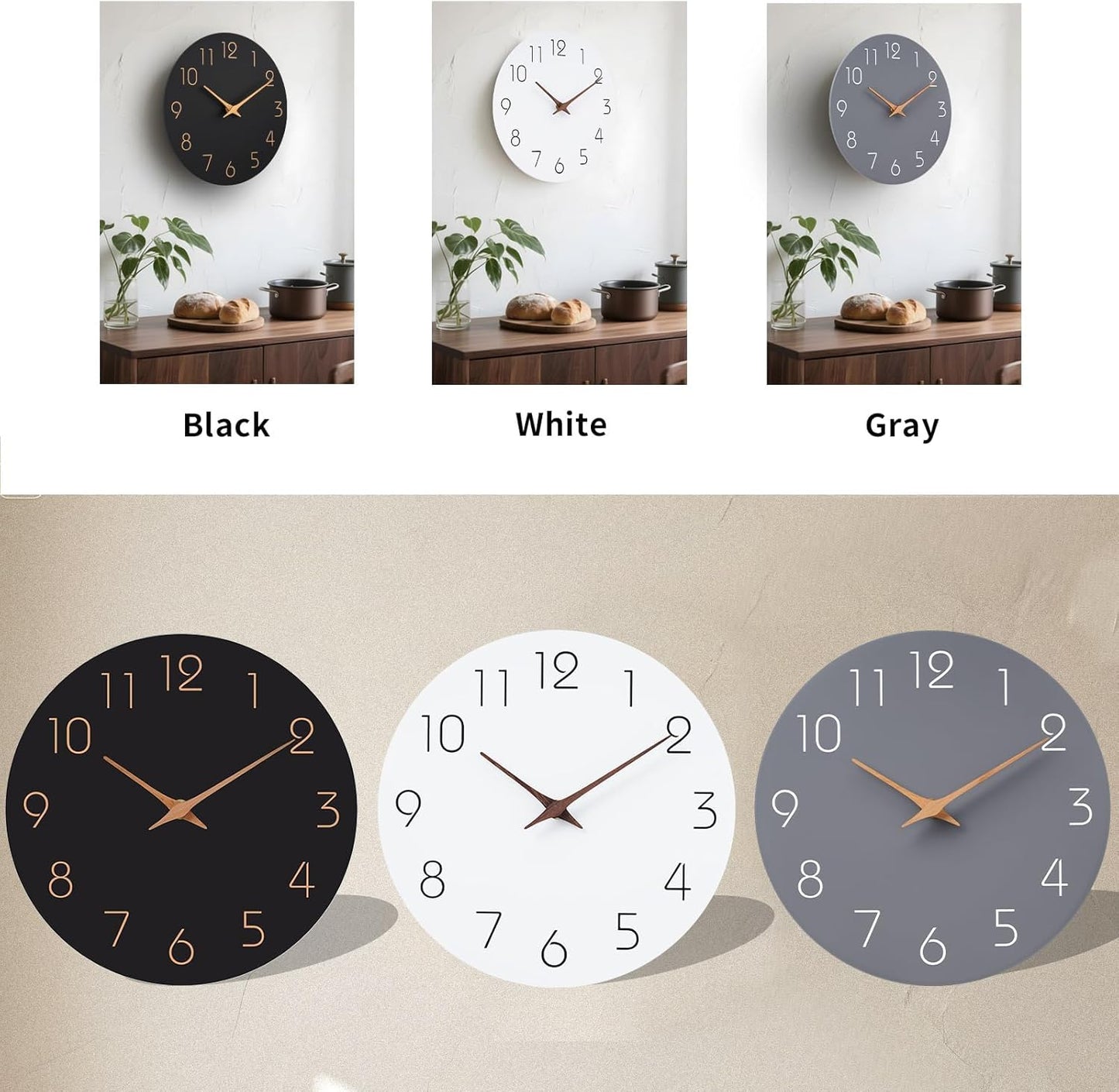 Mosewa Large Wall Clock 16 Inch Black Battery Operated Silent Non Ticking Simple Minimalist Rose Gold Numbers Clock Decorative for Bedroom Living Room Kitchen Home Office