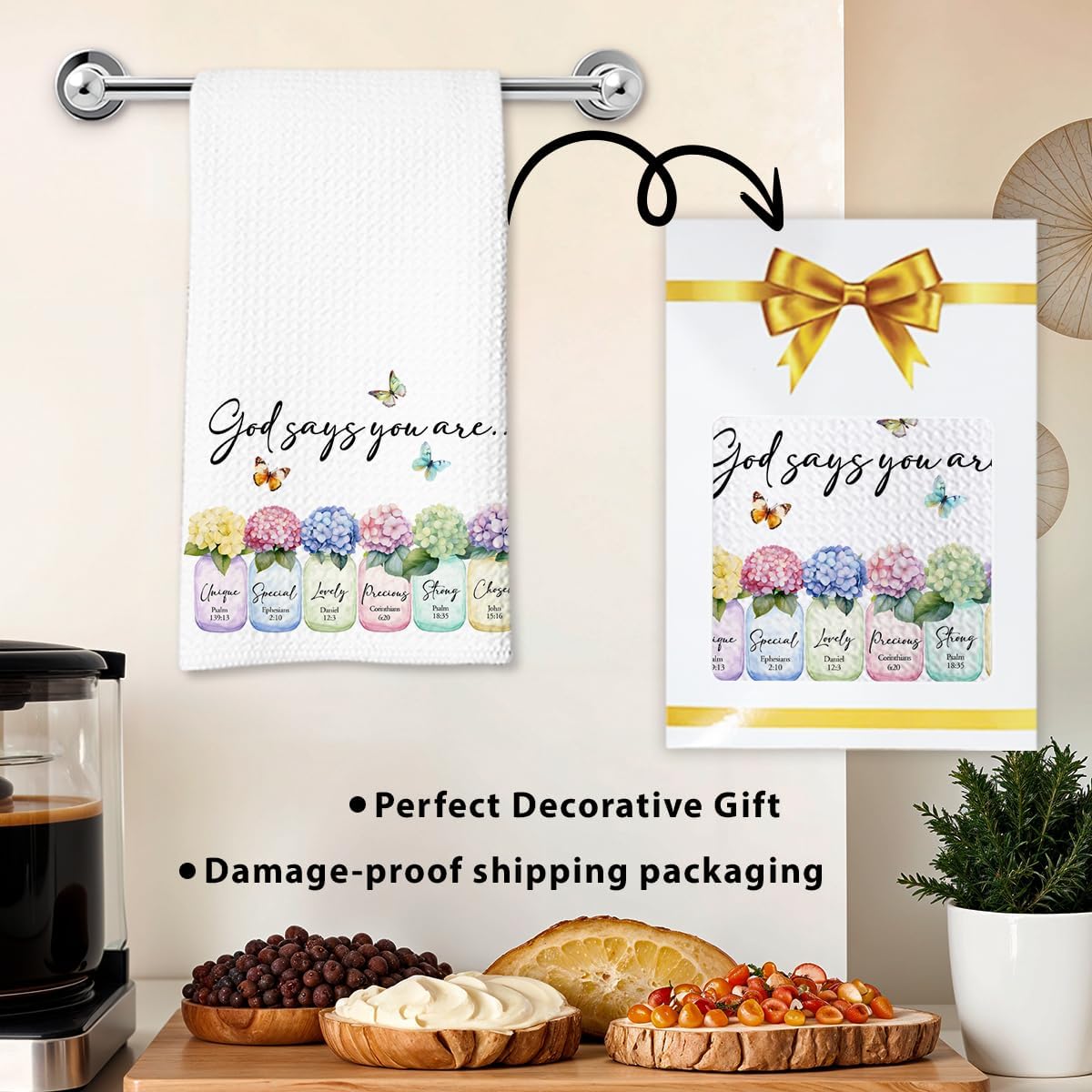 Christian Kitchen Towel, Waffle Weave Microfiber Scripture Hand Towel, God Says You are Bible Verse Farmhouse Decor for Kitchen Bathroom, Inspirational Gift for Women