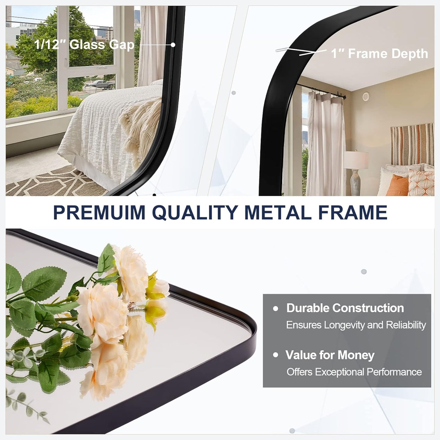 ANDY STAR 30x40” Black Bathroom Mirror, Oblong Vanity Mirror with Stainless Steel Metal Frame, Matte Black Oval Mirror for Over Sink, Modern Anti Rust Wall Mounted