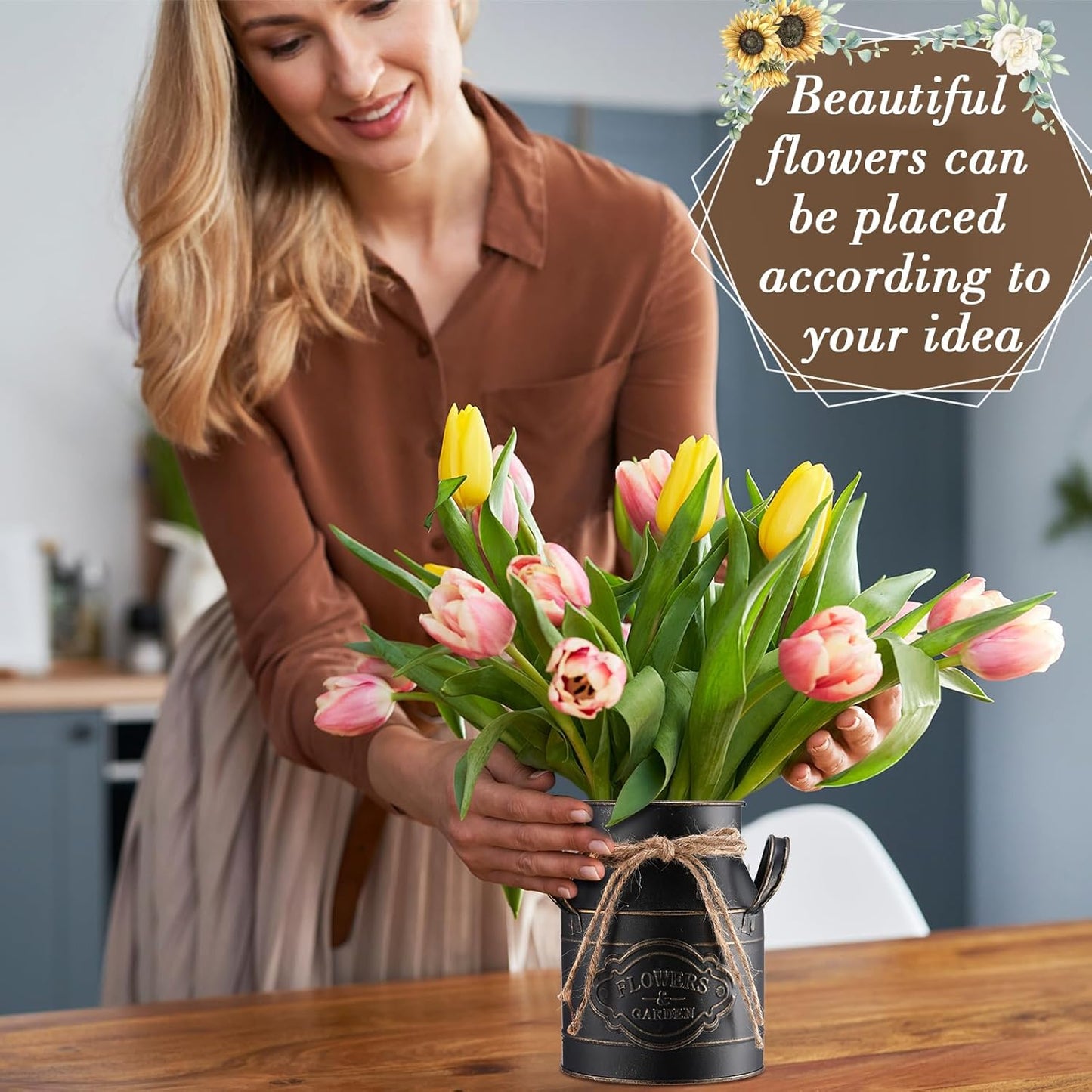 6 Inch Farmhouse Vase Decor Milk Can Vintage Flower Jug Galvanized Metal Vase with Handle Rustic Flower Buckets for Thanksgiving Christmas Table Centerpiece Weddings Gifts(Black,4 Pcs)