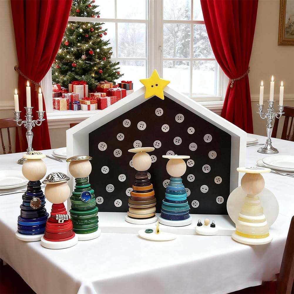 DIY Christmas Button Ornament Making Set - Snowman/Santa/Angel, Fun Holiday Craft Kit for All Ages, Ideal Xmas Tree Hanging Decor & Festive Gifts (6pcs-E)