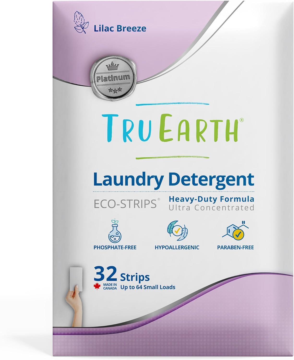 Tru Earth Platinum - Heavy Duty Laundry Detergent Sheets - Up to 64 Loads (32 Count), Lilac Breeze Scent - Ultra-Concentrated Formula - Eco-Friendly Laundry Sheets