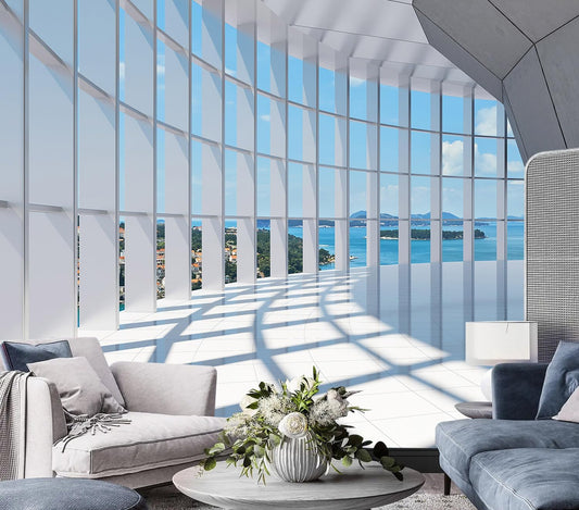 AFZEVEB-3D Blue Seascape Wallpaper Space Wall murals for Bedroom 159"x107" (Not Peel and Stick)