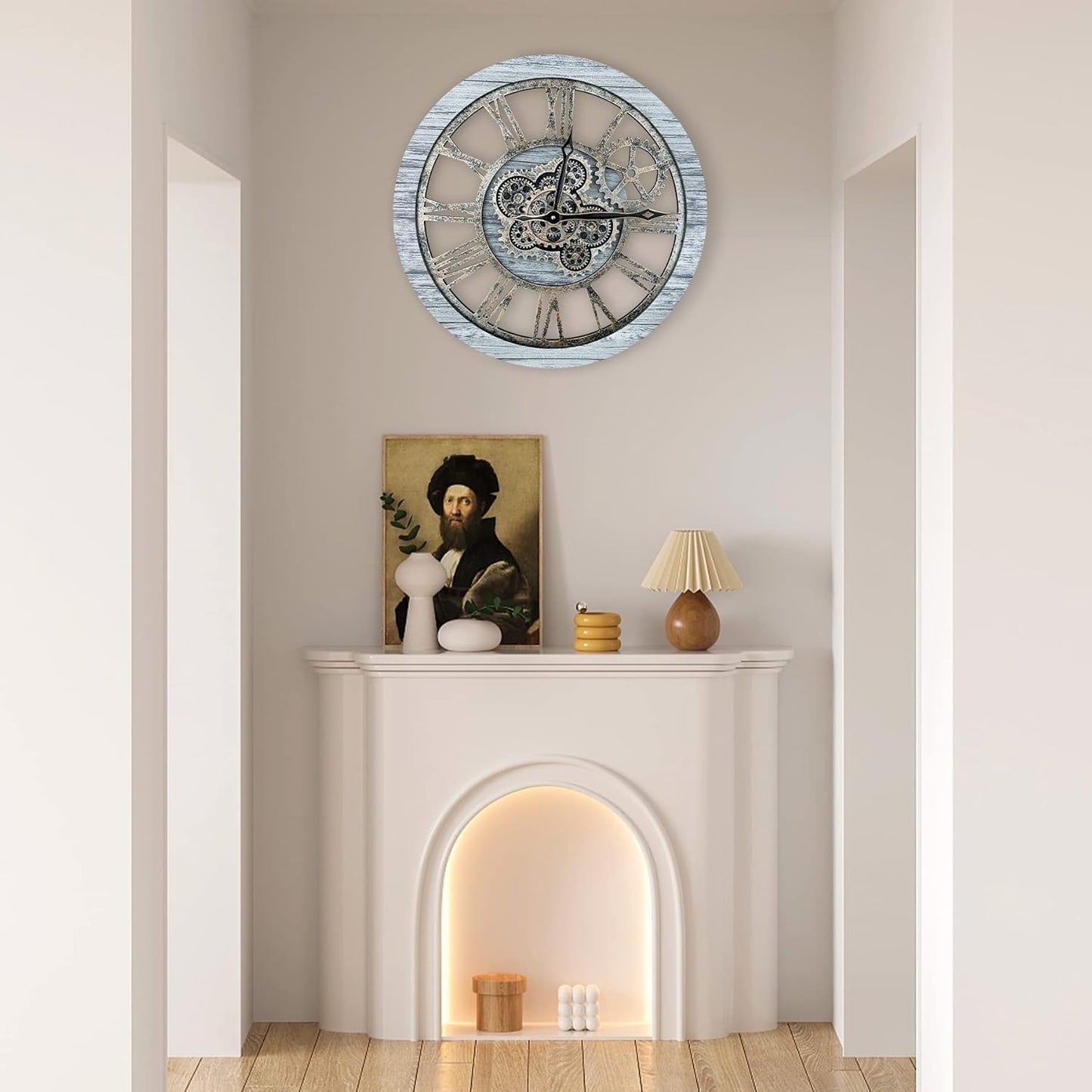 HOIBAI Wall Clock, Clocks for Living Room Decor 20 Inch Big Moving Gears Clock Farmhouse Vintage Rustic Wall Clock for Home Bedroom House Kitchen Wall Decor