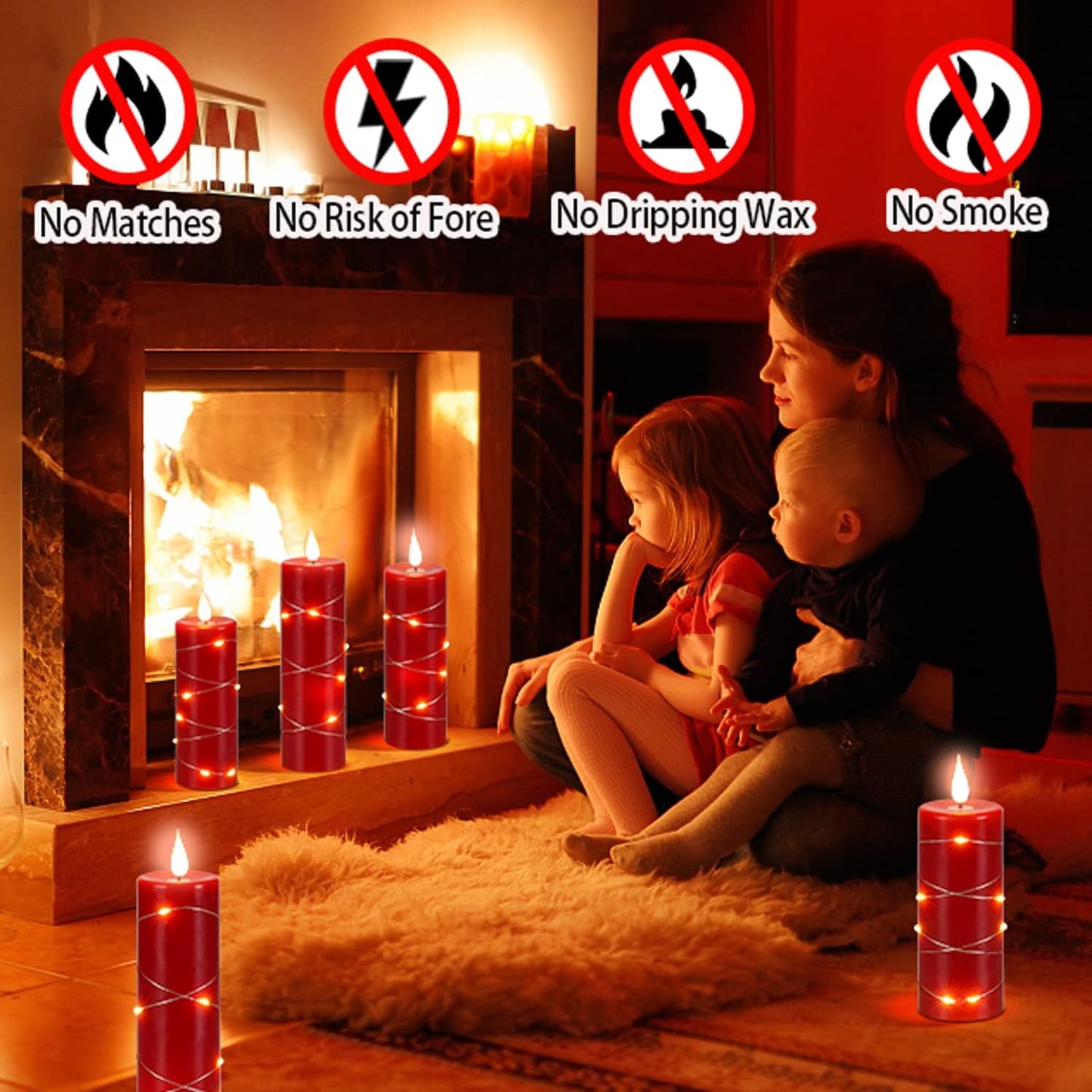 Red Flameless Candle with Remote Control LED Candle with String Lights Battery Powered Flameless Candle4'' 5'' 6'' 7'' 8'' Candles of 5 Pcs