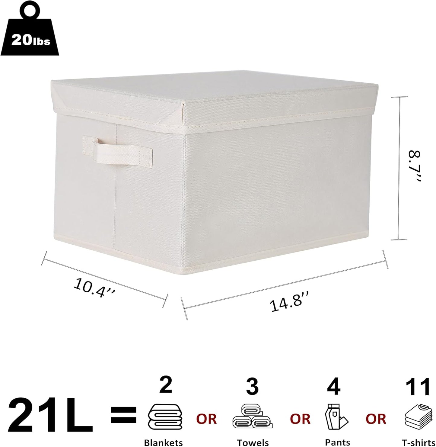 WUIKE 3 Pack Large Fabric Storage Baskets with Cover for Bedroom, Closet Storage Bins with Lids for Clothes, Towel, Blanket, Purse, Hats