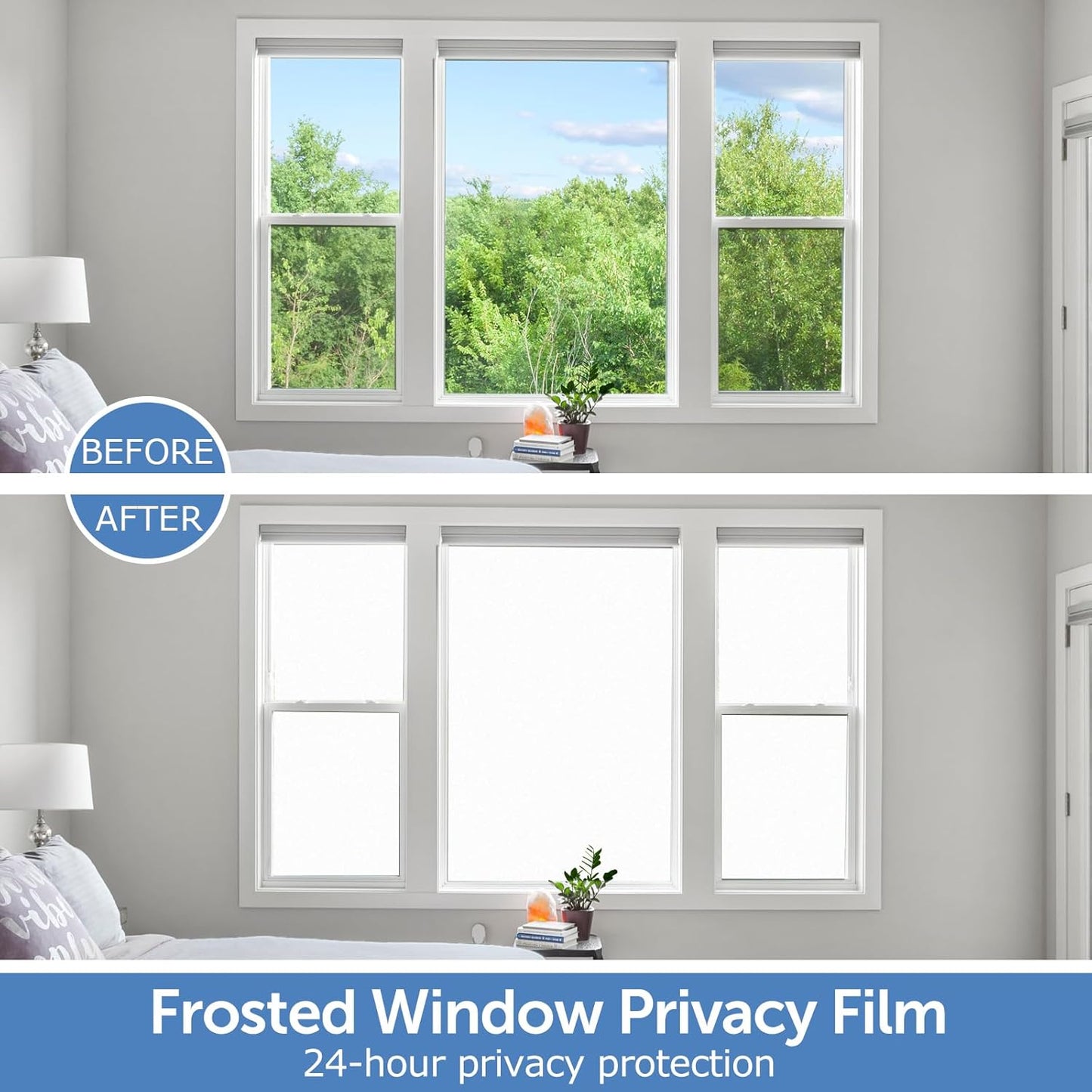 HIDBEA Frosted Window Privacy Film - Non Adhesive Static Cling Glass Stickers Sun UV Blocking Heat Control Door Covering Decals for Home Office, Frosted White, 11.8 x 78.7 Inch