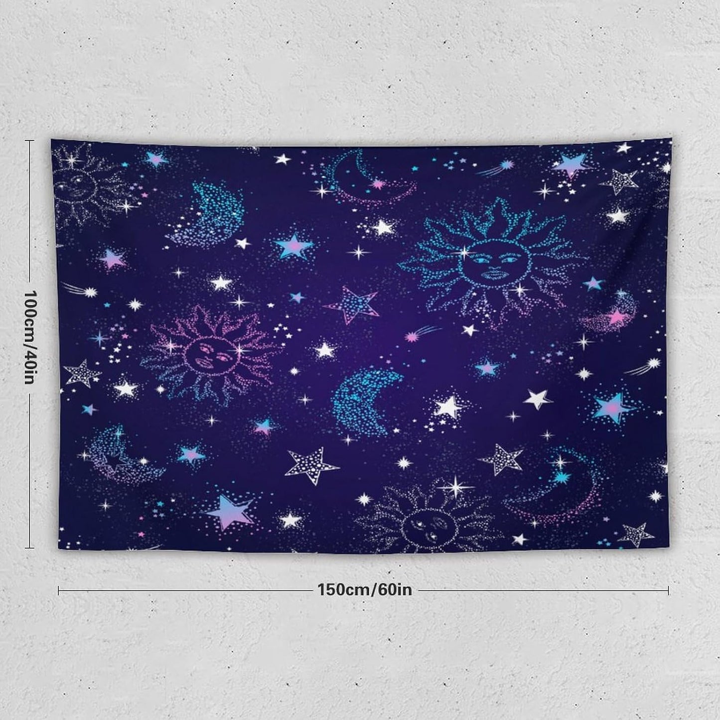 HZOHNAGO Boho Sun Moon Tapestry Purple Blue Sun Stars Galaxy Pattern Printed Wall Tapestry Wall Hanging for Bedroom Living Room Dorm 60" W x 40" H