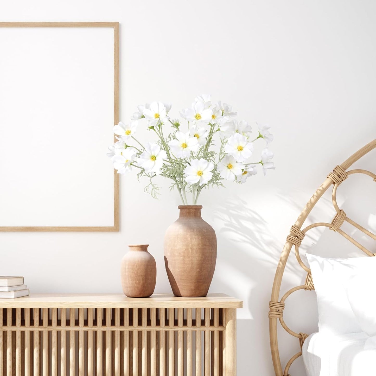 IPOPU White Daisy Flowers Artificial Cosmos 5PCS White Fake Wildflowers 24.5" Silk Flowers with Stems for Home Decor Indoor Artificial Daisies for Wedding Bouquets Floral Craft