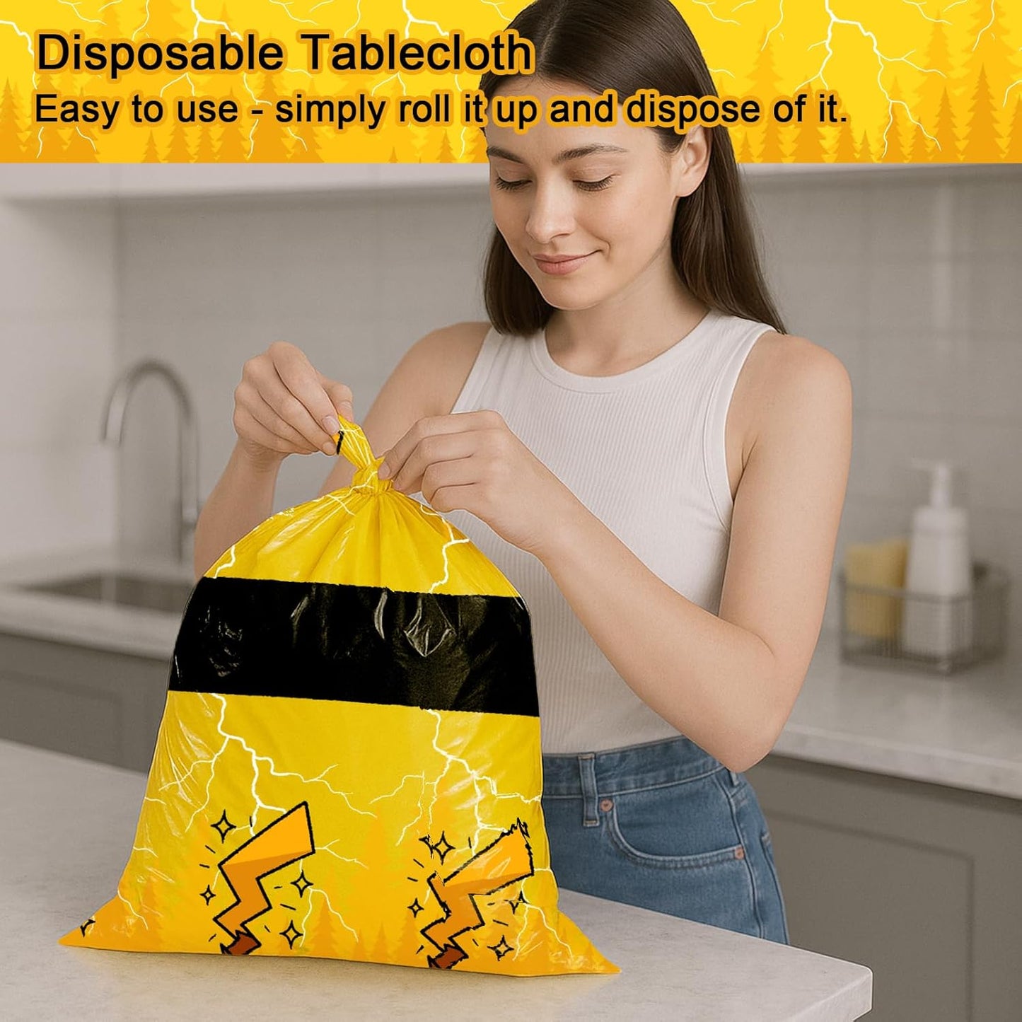 3-Pack Yellow Cartoon Plastic Birthday Tablecloths - 54x108in Rectangle Party Table Covers for Little Ones & Adults, Durable Birthday Party Decorations