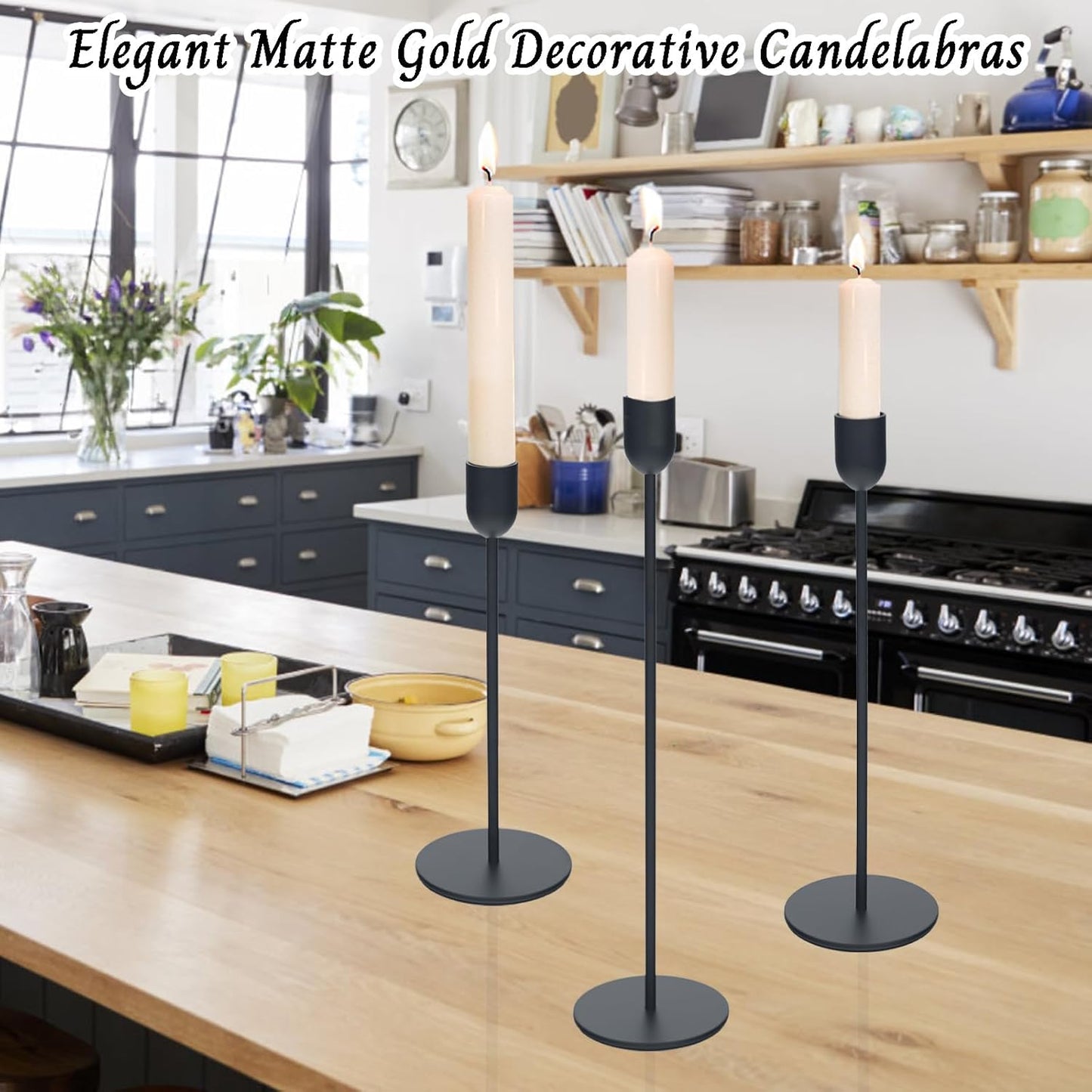 Black Tall Candle Candlestick Holder, Decorative Candlestick Holder for Wedding, Dinning, Party, Fits 3/4 inch Thick Candle&Led Candles