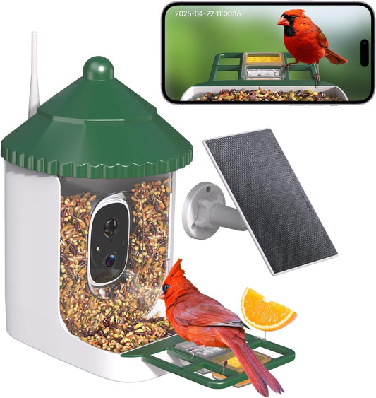Bird Feeder with Camera AI Identify 2K Live Video Smart Bird Feeder with Camera, 2.4GHZ WiFi Solar Birds House Cameras, Motion Detection Instant Arrival Alerts, Ideal Present for Birds Lovers