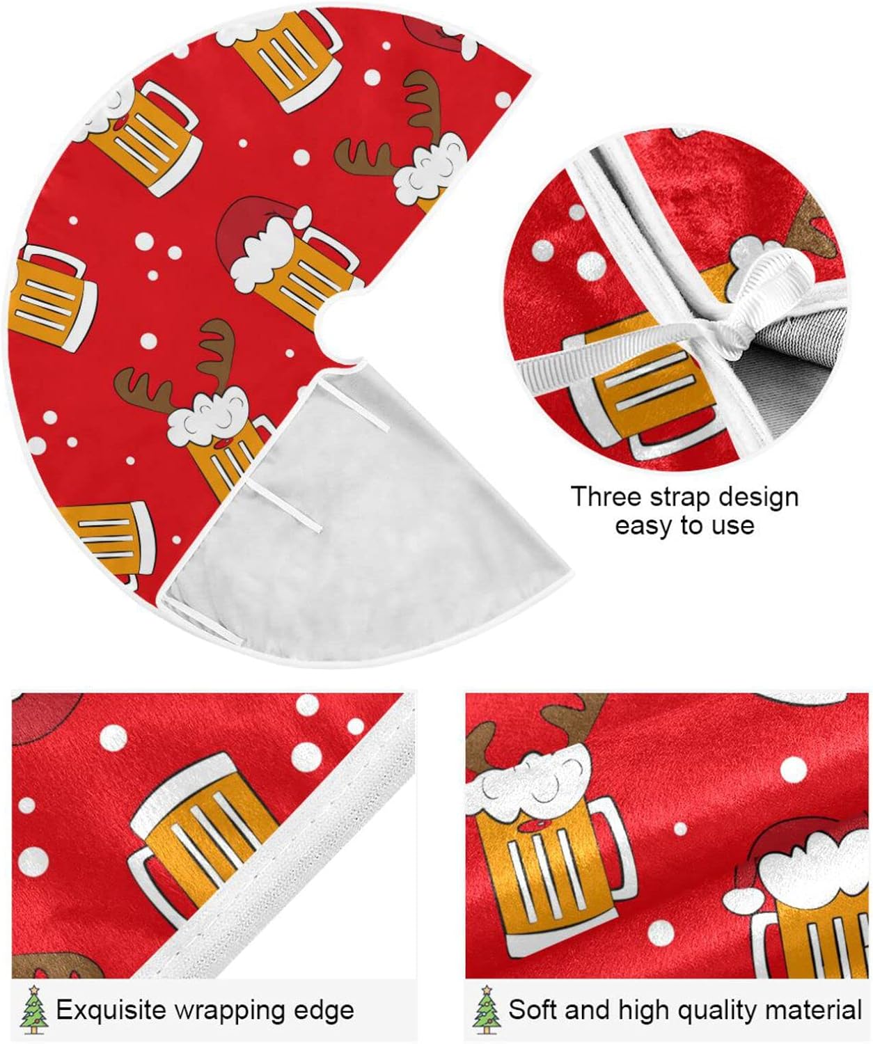 Christmas Funny Beer Tree Skirt, Seasonal Tree Mat Holiday Party Supplies Ornaments Indoor Outdoor Decorations for Tabletop Trees 47.2 Inches