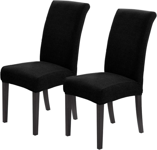 Joccun Chair Covers for Dining Room Set of 2,Dining Chair Slipcovers Stretch Dining Room Chair Covers Seat Protector,Washable Parsons Chair Cover for Home,Hotel,Banquet(Black,2 Pack)