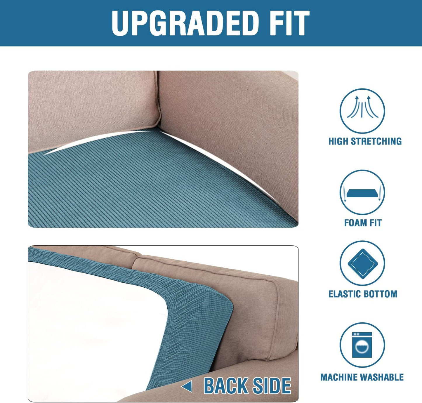 H.VERSAILTEX Super Stretch Individual Seat Cushion Covers Sofa Covers Couch Cushion Covers Slipcover Sets Thick Jacquard Textured Twill Fabric (1 Piece Sofa Cushion Cover, Storm Blue)