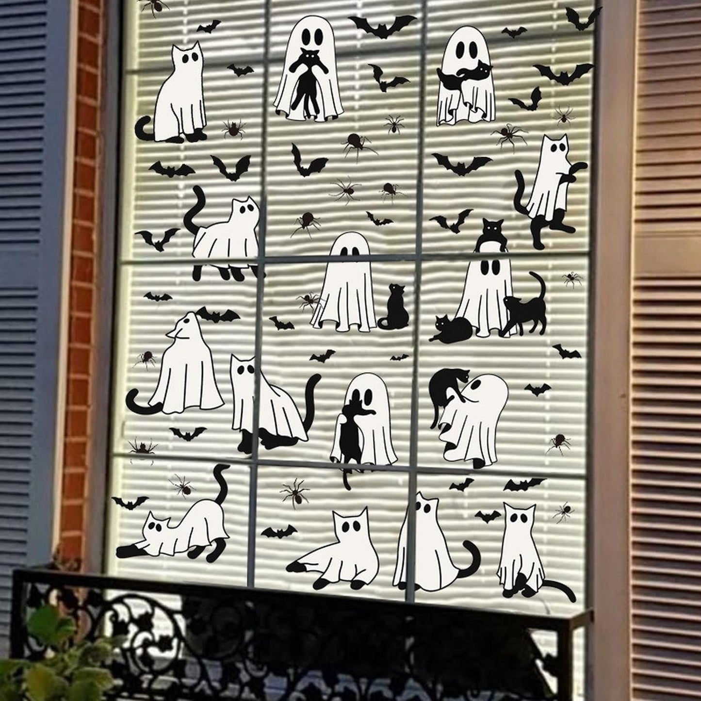 Halloween Ghost Window Clings for Glass 6 Sheets Cute Window Decals Spooky Window Stickers Cat Spider Reusable Windows Cling for Halloween Fall Party Home School Office Glass Supplies Decorations