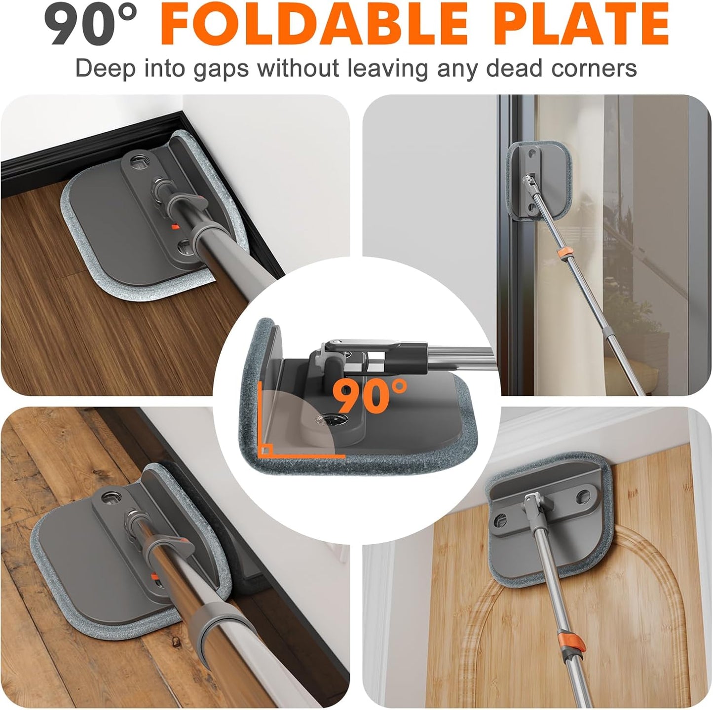 Upgraded Spin Mop and Bucket Set Self-Standing Mop Bucket Separate Dirty and Clean Water System Self Wringing 360° Rotating 90° Foldabl Mops and Buckets for Floor Cleaning (Dark Gray, 2Pads)