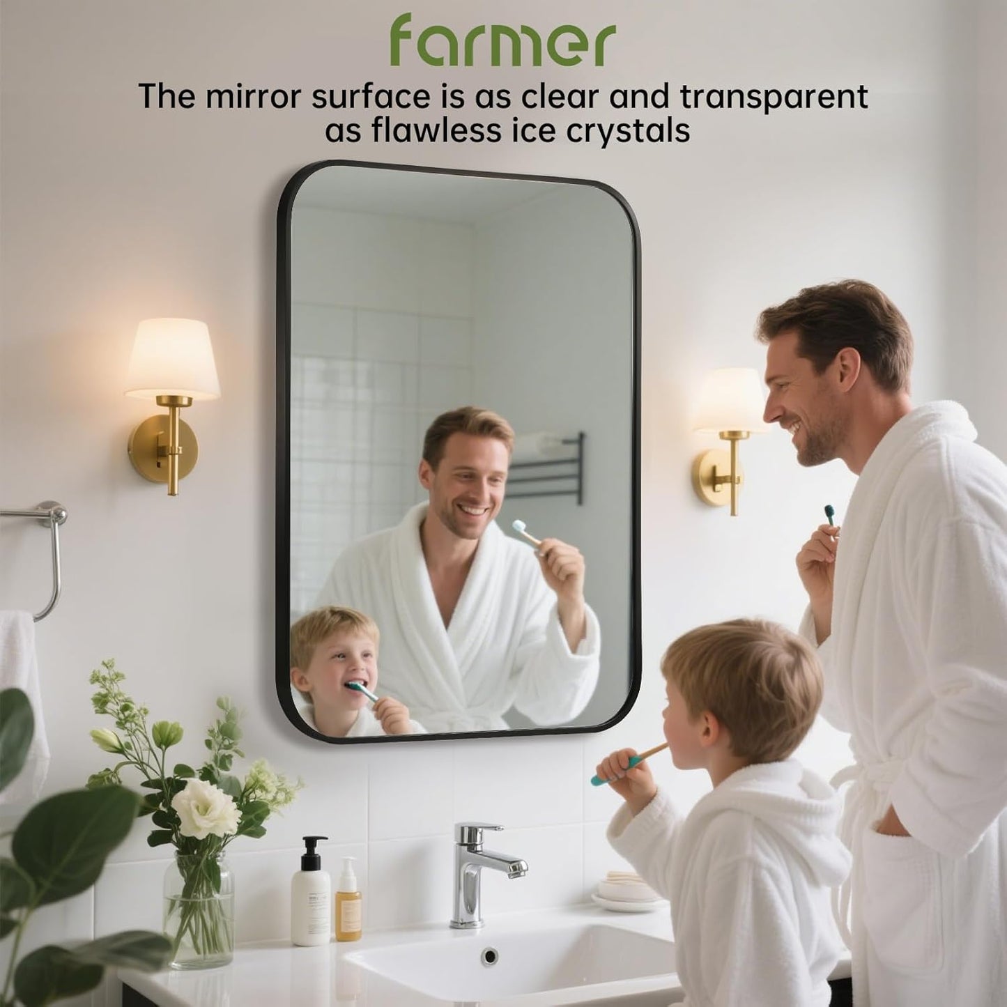 FARMER 20x30 Inch Black Bathroom Mirror, Rectangle Vanity Mirror, Brushed Mirrors for Wall, Metal Frame Hanging Mirror with Round Corner for Bedrooms, Entryways, Living Rooms, Horizontal/Vertical