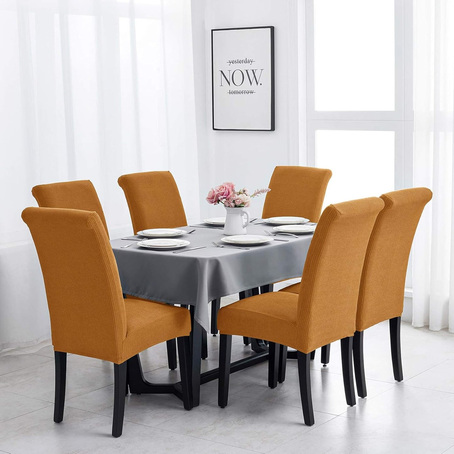 Joccun Chair Covers for Dining Room Set of 2, Dining Chair Slipcovers Stretch Dining Room Chair Covers Seat Protector,Washable Parsons Chair Cover for Home,Hotel,Banquet(Gold,2 Pack)