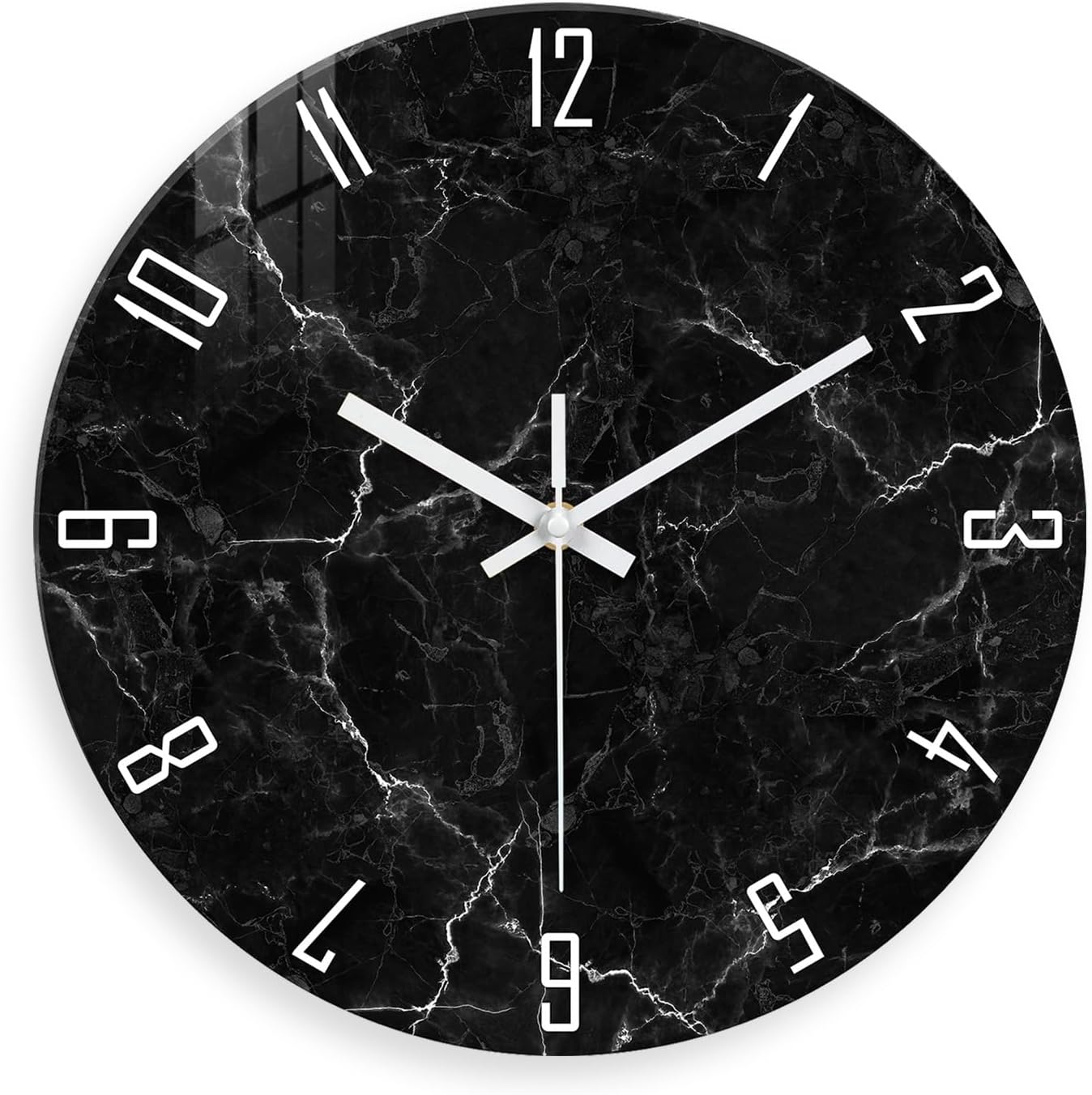 Oversized Decorative Clocks Battery Operated 24 Inch Marble Black Wall Clock for Office Round Non Ticking Wall Clock Silent
