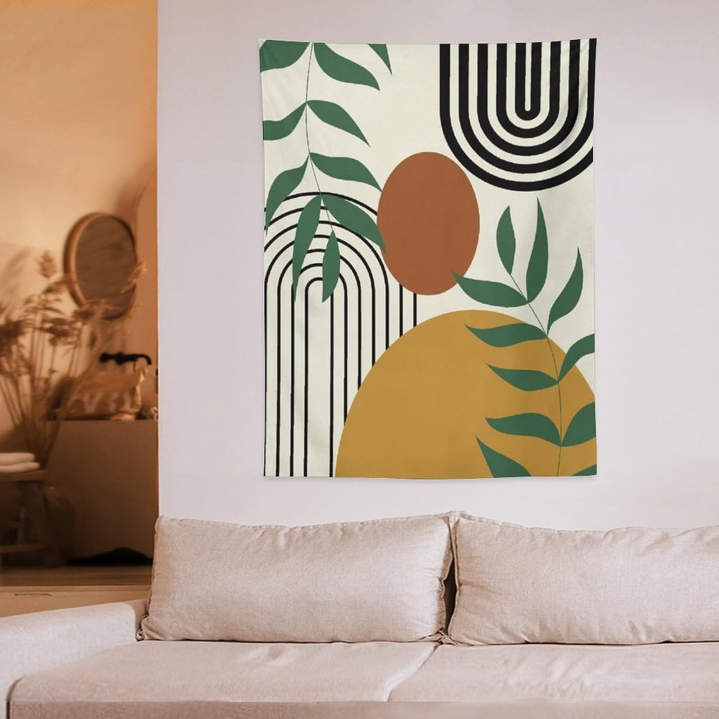 ICMOLYYENLO Boho Plant Aesthetic Tapestry, Abstract Medieval Arch Sun Home Aesthetic Wall Hanging For Bedroom Living Room Dormitory Tapestry 40x60 Inches